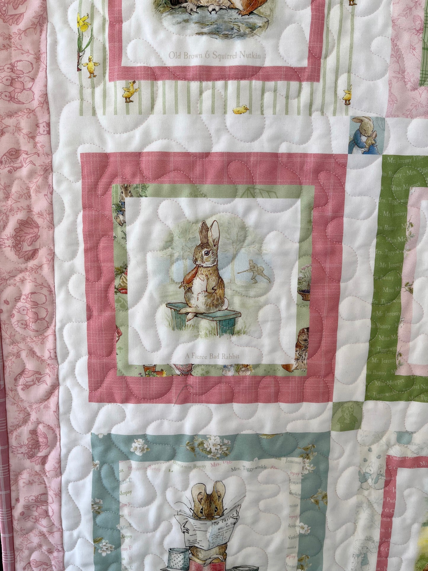 Handmade Baby Girl Quilt - Peter Rabbit & Friends - Easter Baby Blanket (39x46) Free Handmade Gift Bag - Ready to Ship!