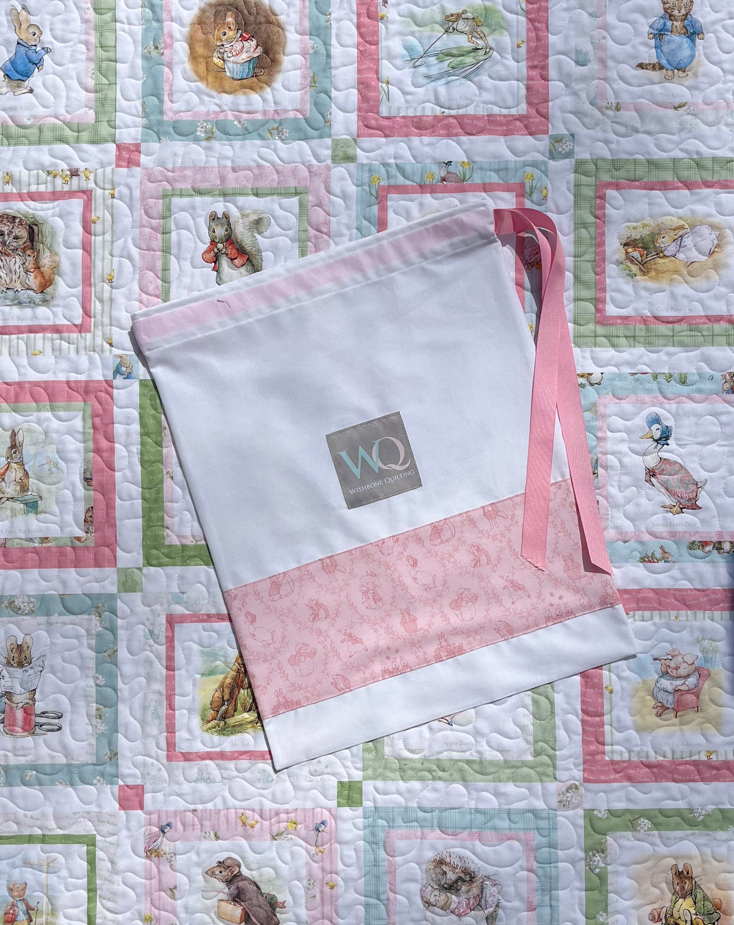 Handmade Baby Girl Quilt - Peter Rabbit & Friends - Easter Baby Blanket (39x46) Free Handmade Gift Bag - Ready to Ship!