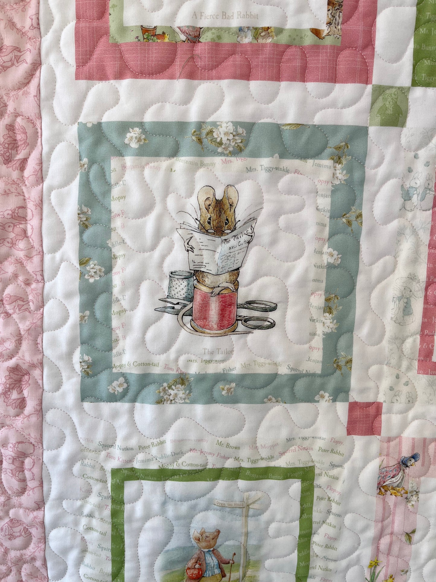 Handmade Baby Girl Quilt - Peter Rabbit & Friends - Easter Baby Blanket (39x46) Free Handmade Gift Bag - Ready to Ship!