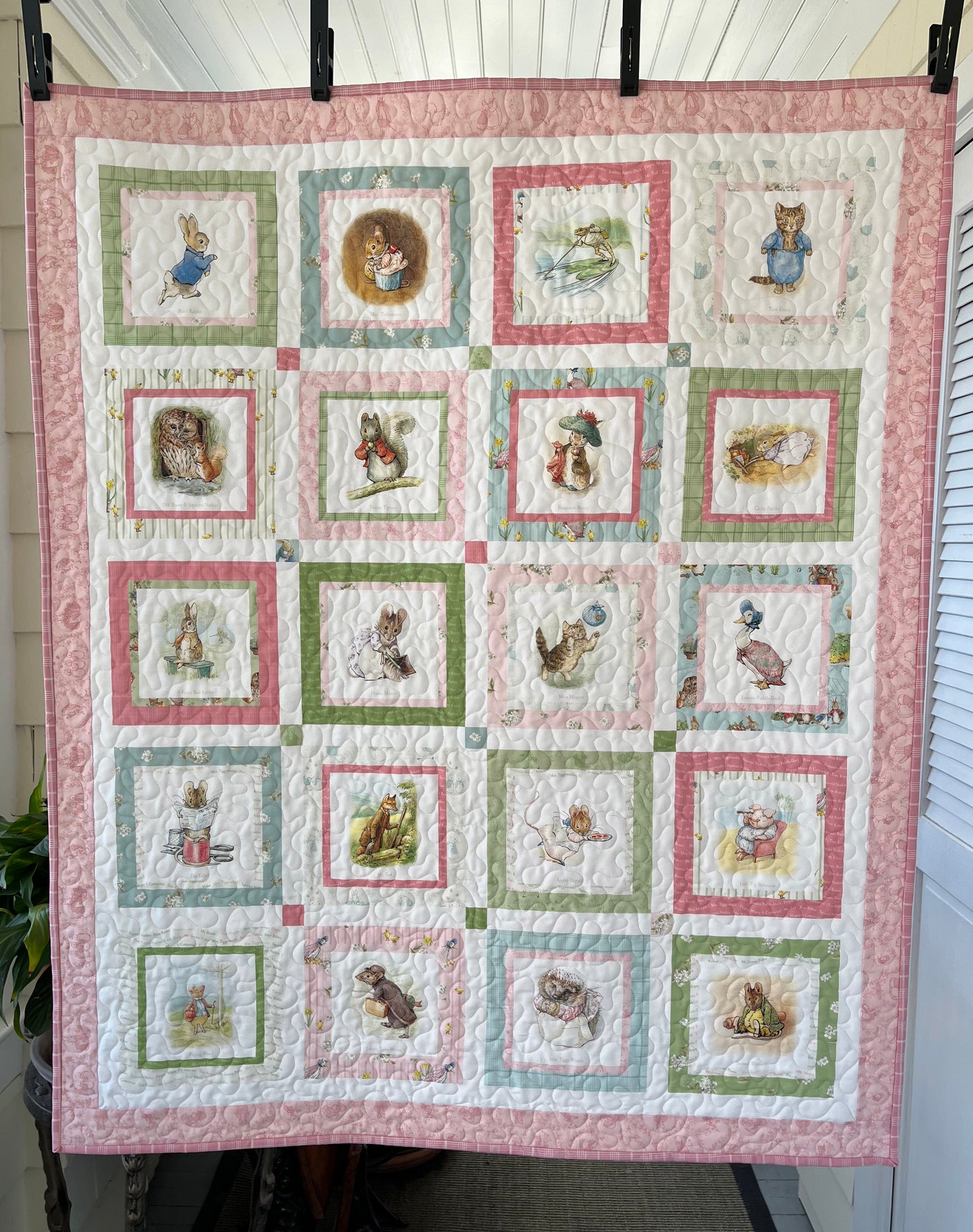 Handmade Baby Girl Quilt - Peter Rabbit & Friends - Easter Baby Blanket (39x46) Free Handmade Gift Bag - Ready to Ship!
