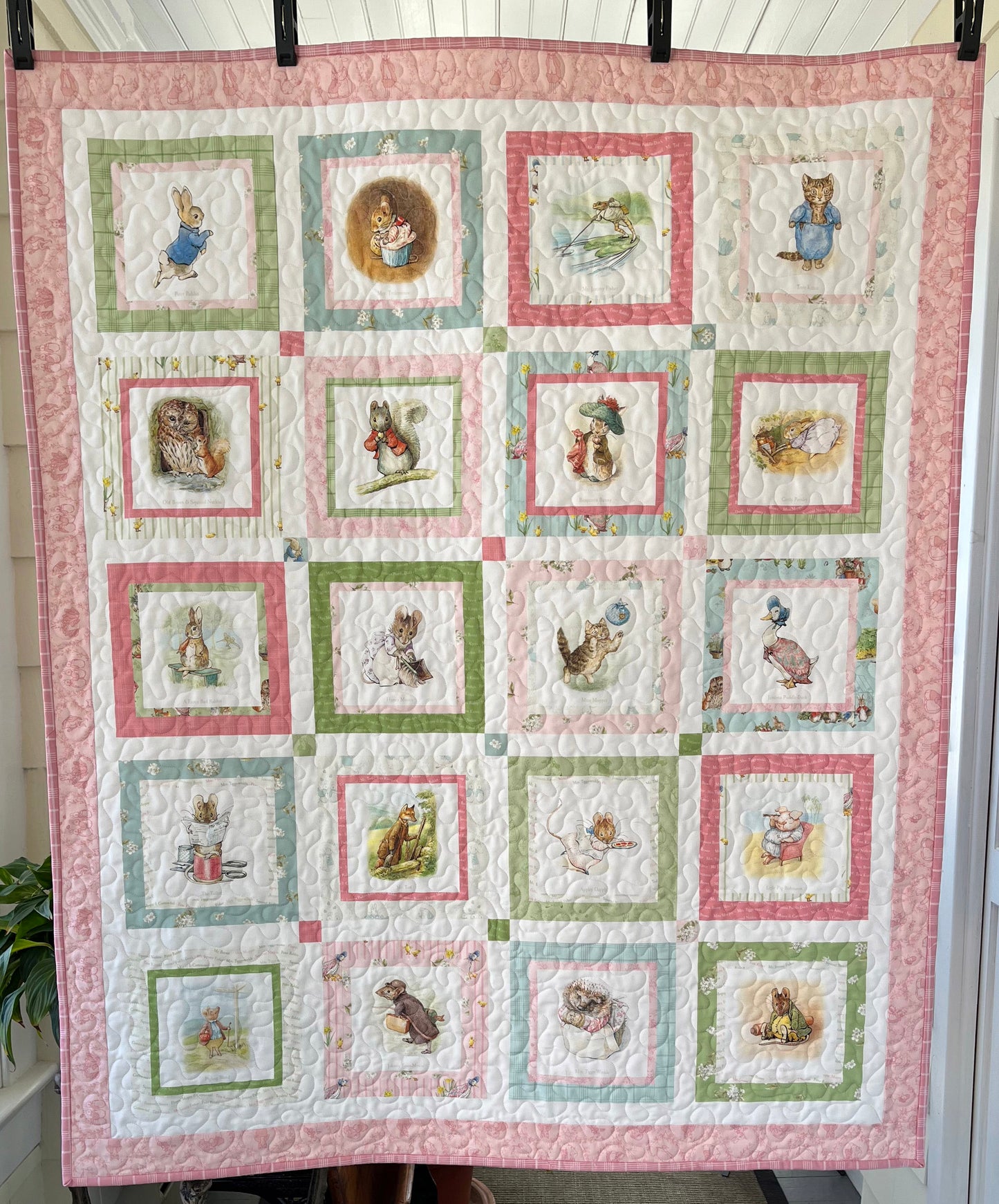 Handmade Baby Girl Quilt - Peter Rabbit & Friends - Easter Baby Blanket (39x46) Free Handmade Gift Bag - Ready to Ship!