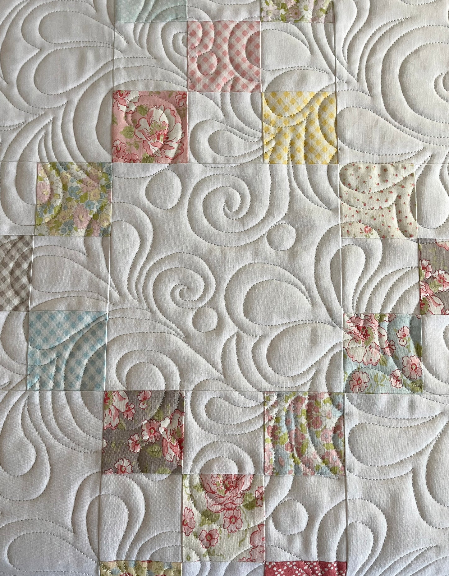 Handmade Baby Girl Quilt - Heirloom Baby Girl Blanket, Irish Chain Quilt - Beautiful Soft Colors (40x46) - Ready to Ship!