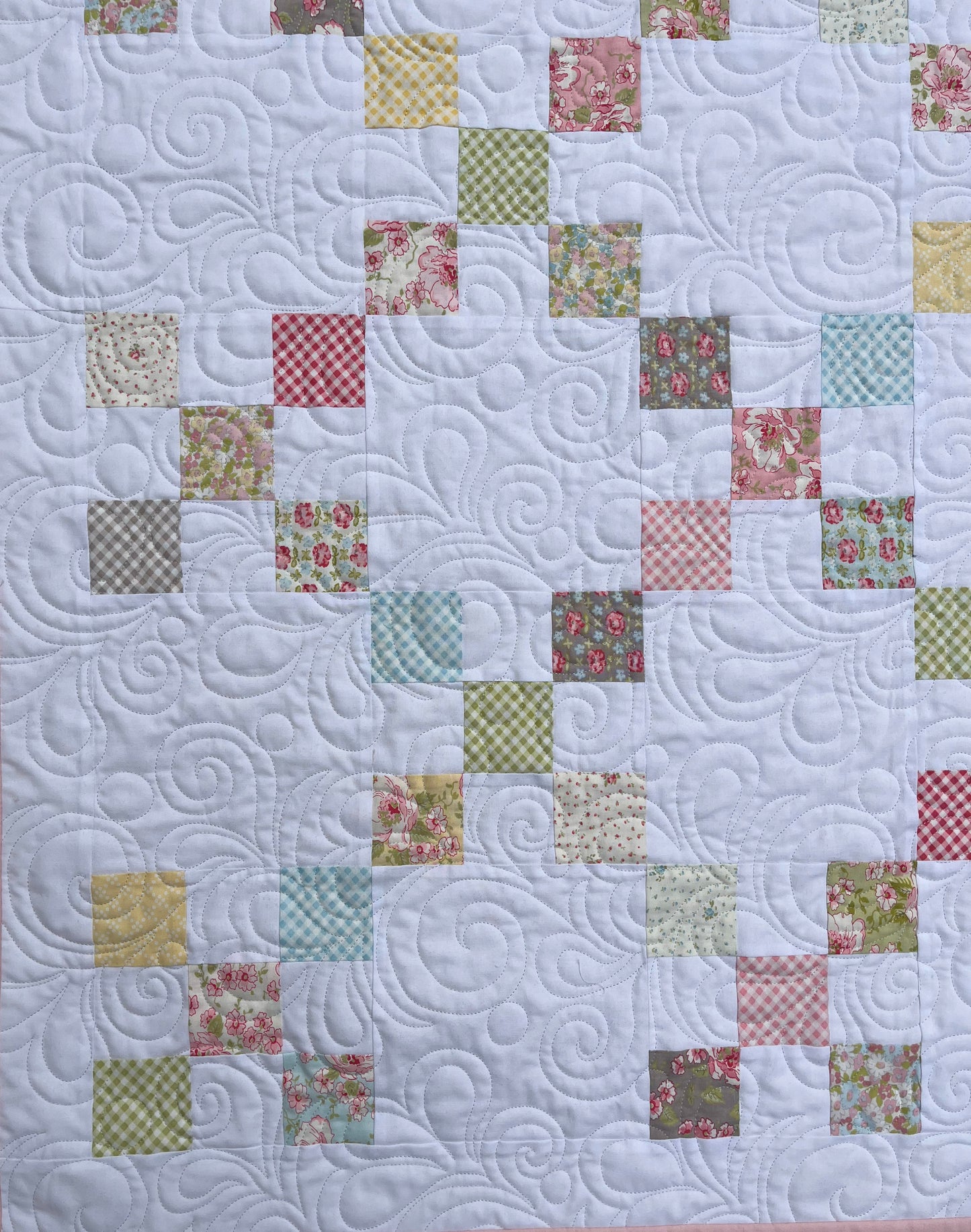 Handmade Baby Girl Quilt - Heirloom Baby Girl Blanket, Irish Chain Quilt - Beautiful Soft Colors (40x46) - Ready to Ship!