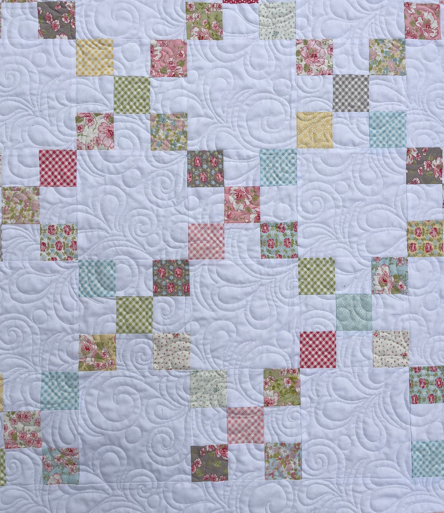 Handmade Baby Girl Quilt - Heirloom Baby Girl Blanket, Irish Chain Quilt - Beautiful Soft Colors (40x46) - Ready to Ship!
