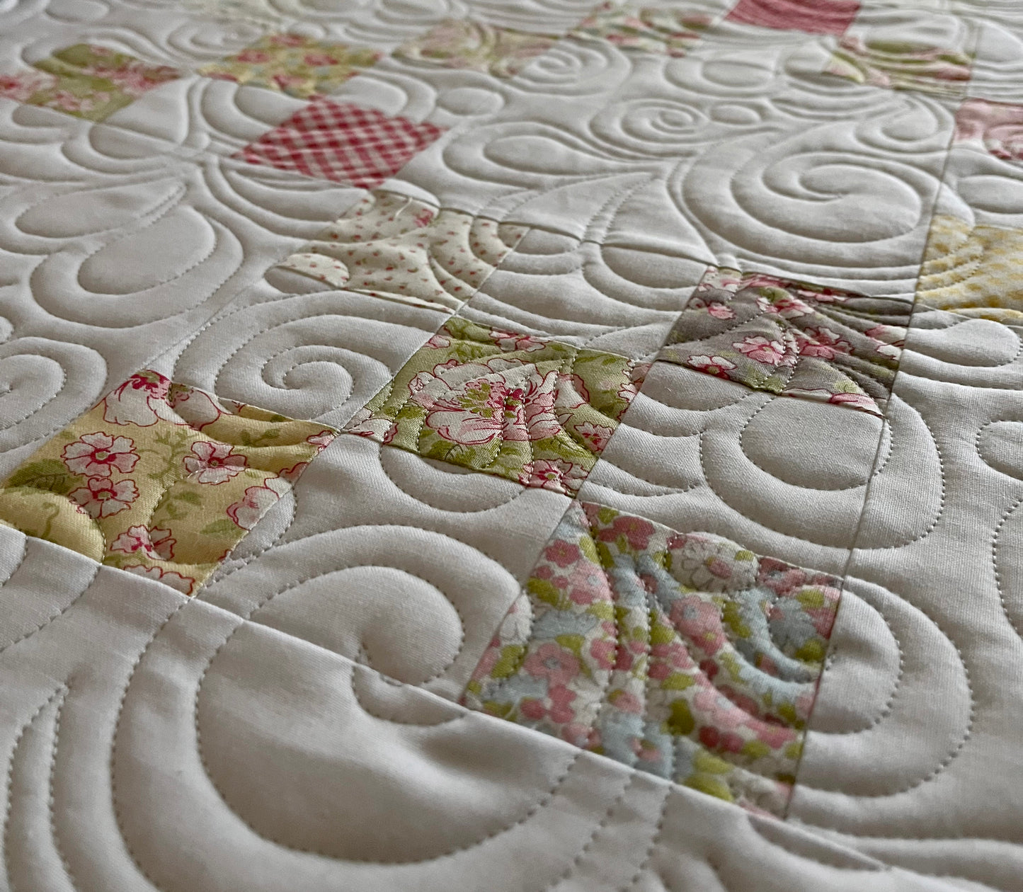 Handmade Baby Girl Quilt - Heirloom Baby Girl Blanket, Irish Chain Quilt - Beautiful Soft Colors (40x46) - Ready to Ship!