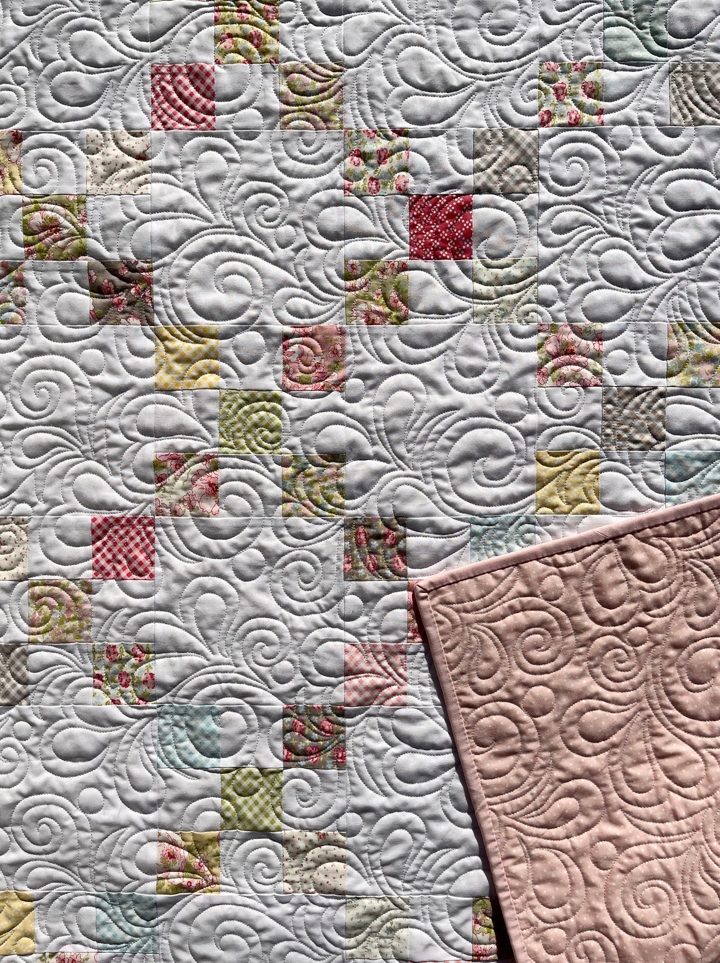 Handmade Baby Girl Quilt - Heirloom Baby Girl Blanket, Irish Chain Quilt - Beautiful Soft Colors (40x46) - Ready to Ship!