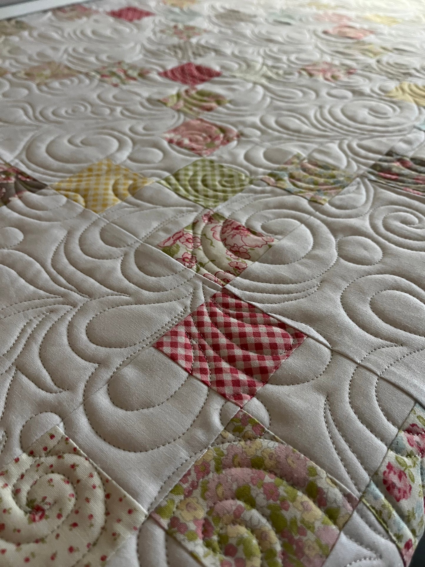 Handmade Baby Girl Quilt - Heirloom Baby Girl Blanket, Irish Chain Quilt - Beautiful Soft Colors (40x46) - Ready to Ship!