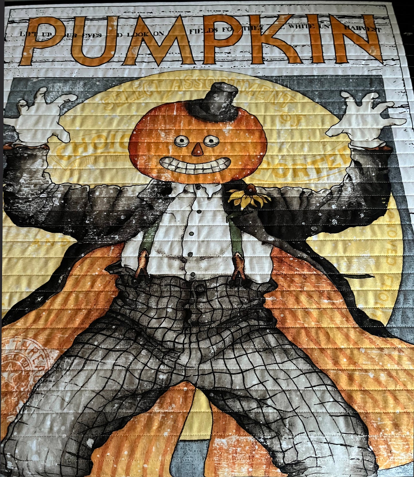 Handmade Halloween Quilt - Pumpkin Patch Jack - Lap Quilt, Table Topper, Wall Hanging (36x55) Ready to Ship!