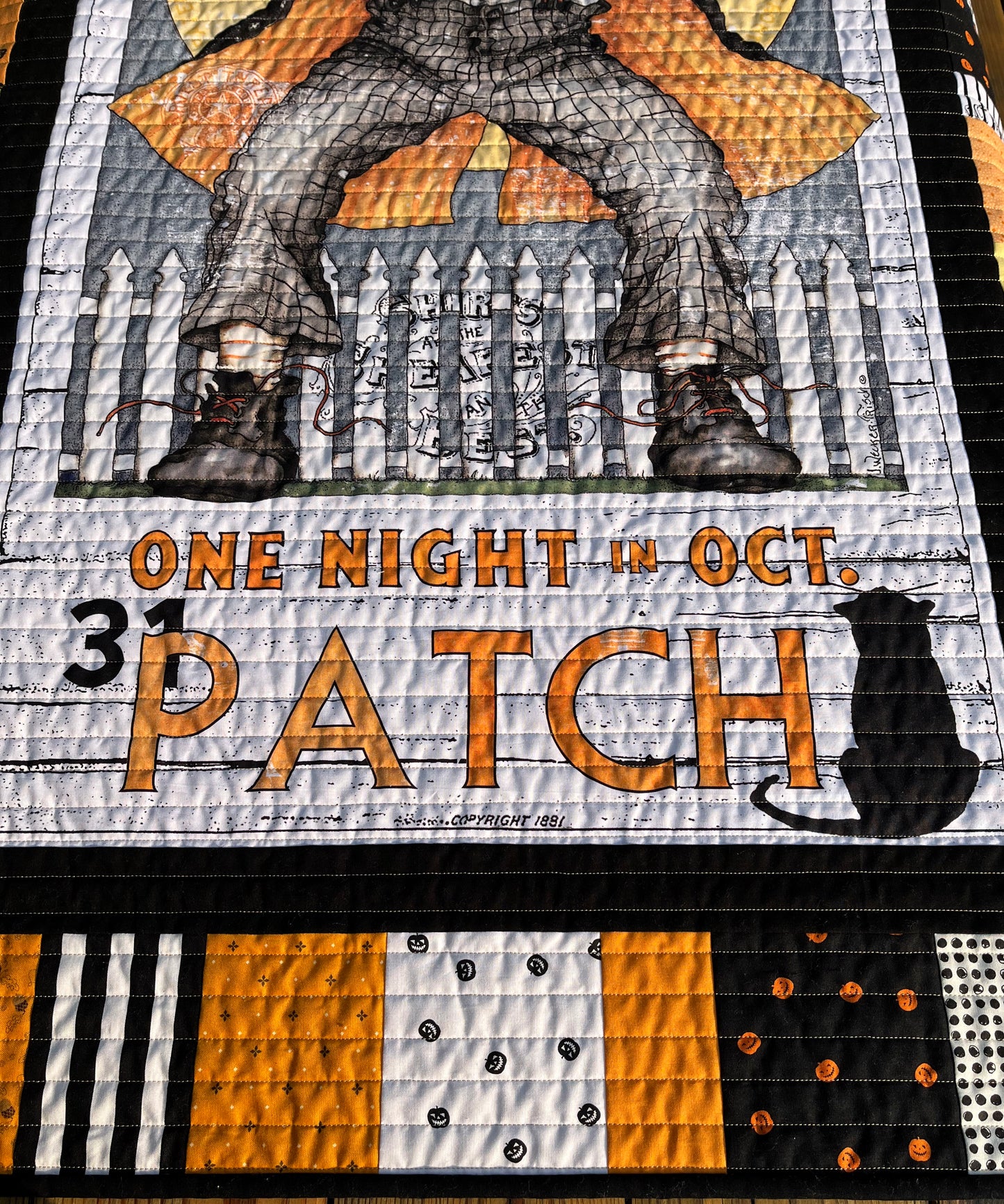 Handmade Halloween Quilt - Pumpkin Patch Jack - Lap Quilt, Table Topper, Wall Hanging (36x55) Ready to Ship!