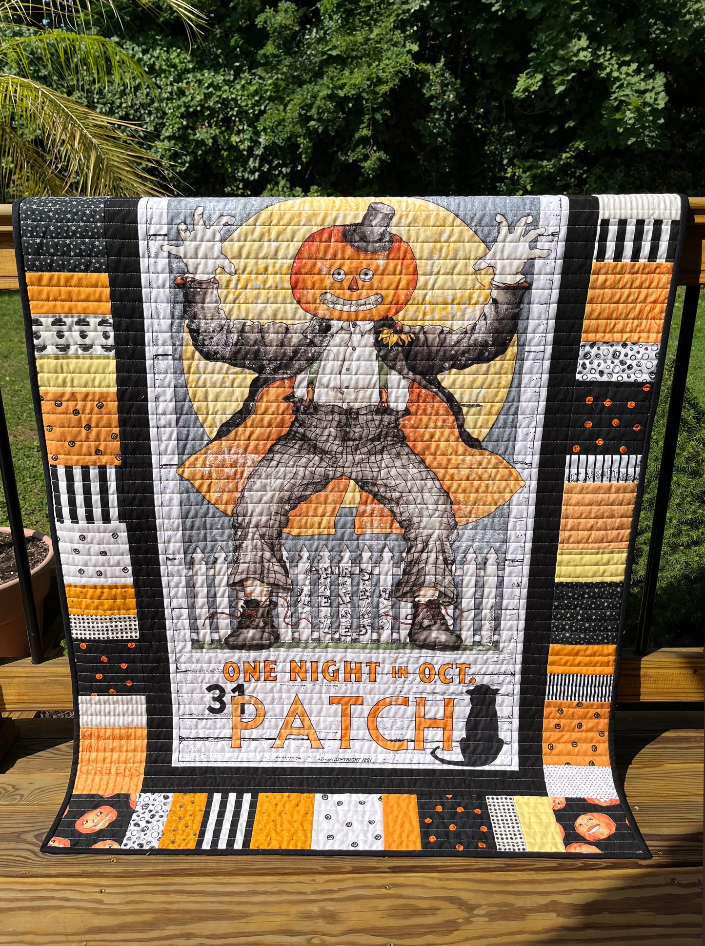 Handmade Halloween Quilt - Pumpkin Patch Jack - Lap Quilt, Table Topper, Wall Hanging (36x55) Ready to Ship!