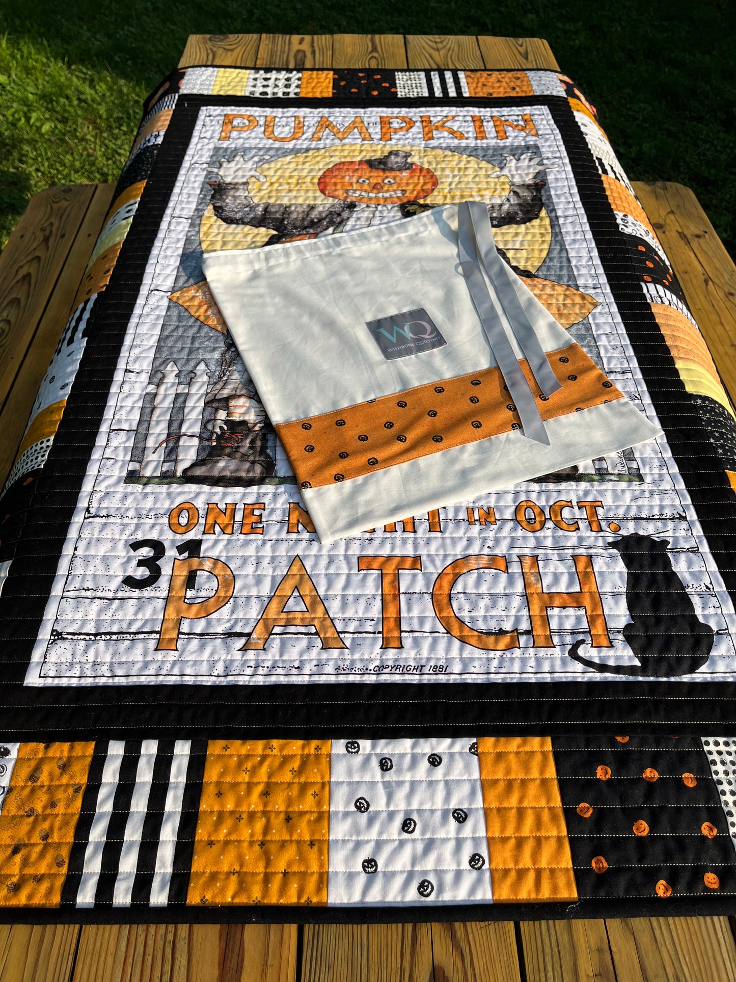 Handmade Halloween Quilt - Pumpkin Patch Jack - Lap Quilt, Table Topper, Wall Hanging (36x55) Ready to Ship!