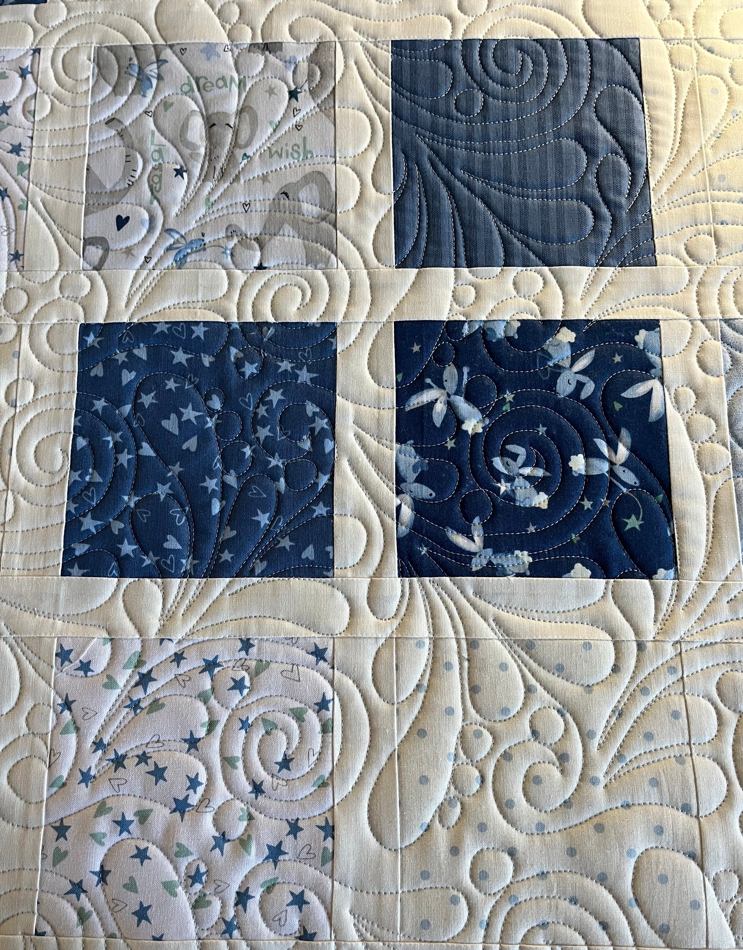 Handmade Baby Boy Quilt, Easter Baby Boy Blanket, Adorable Bunnies, Elephants in Blue, Grey, White (38x43) Ready to Ship!