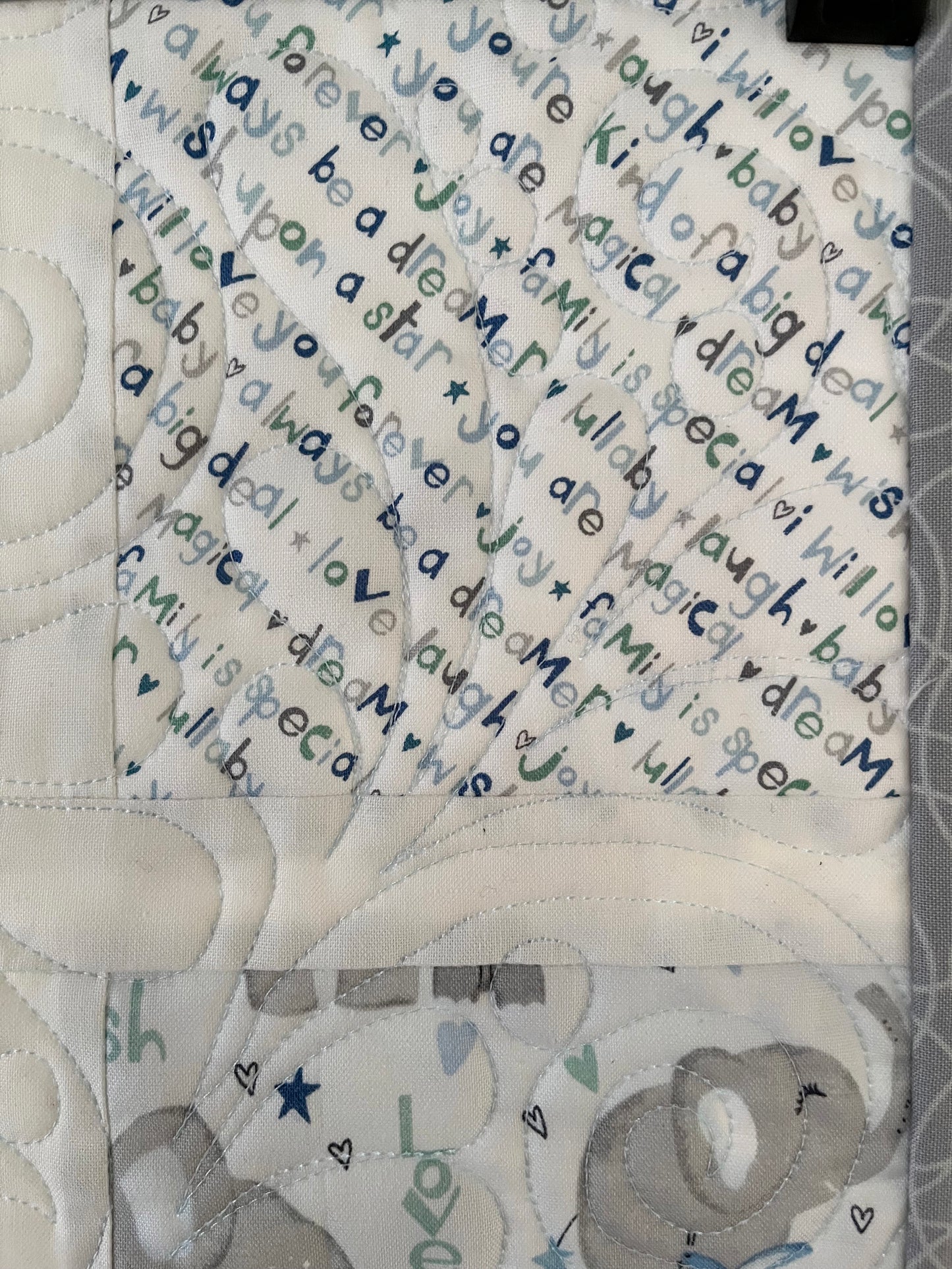 Handmade Baby Boy Quilt, Easter Baby Boy Blanket, Adorable Bunnies, Elephants in Blue, Grey, White (38x43) Ready to Ship!