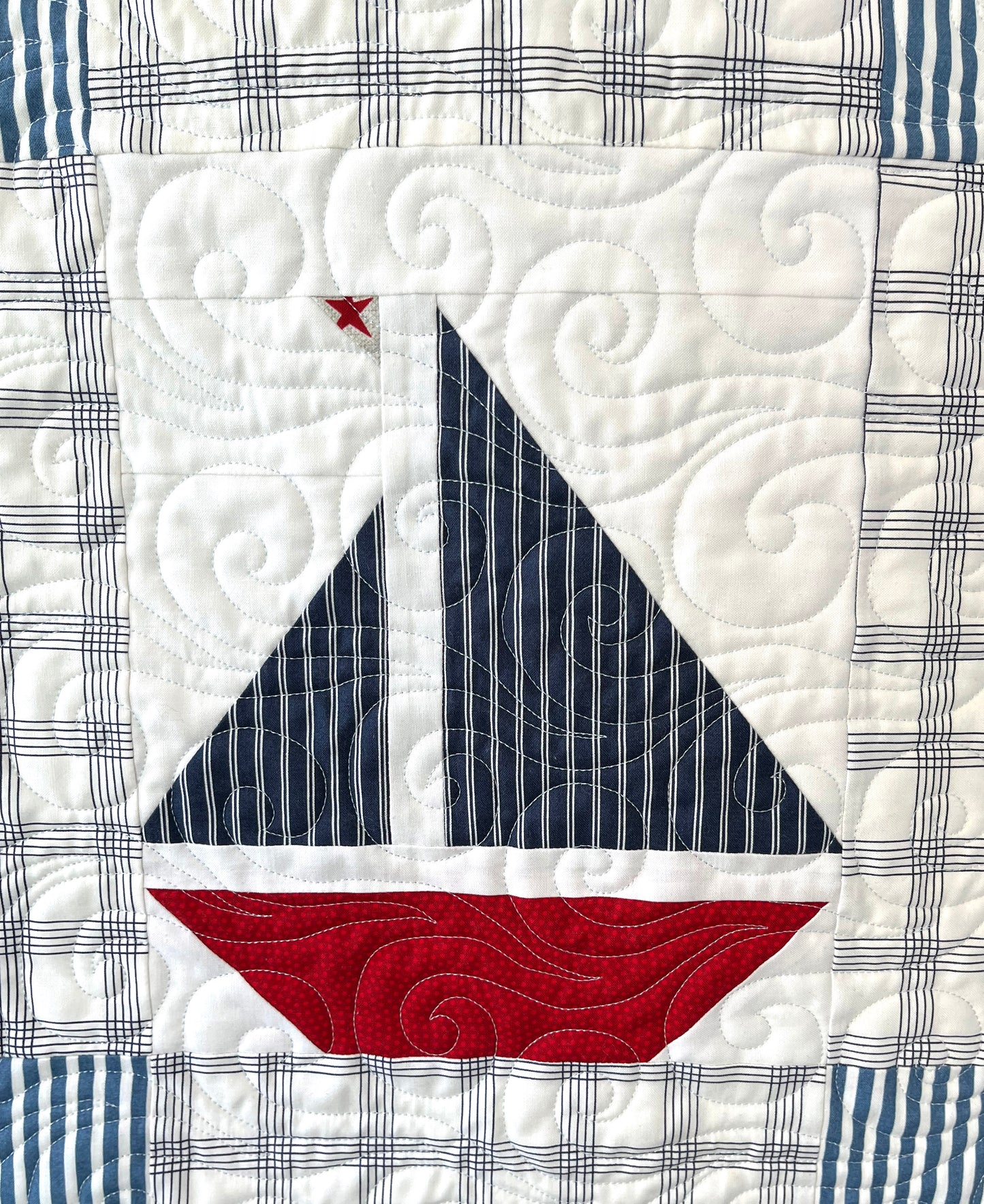 Handmade Baby Boy Sailboat Quilt - Nautical Sailboats Red, White & Blue Baby Blanket, Wall Hanging, Table Topper (36x42.5) Ready to Ship!