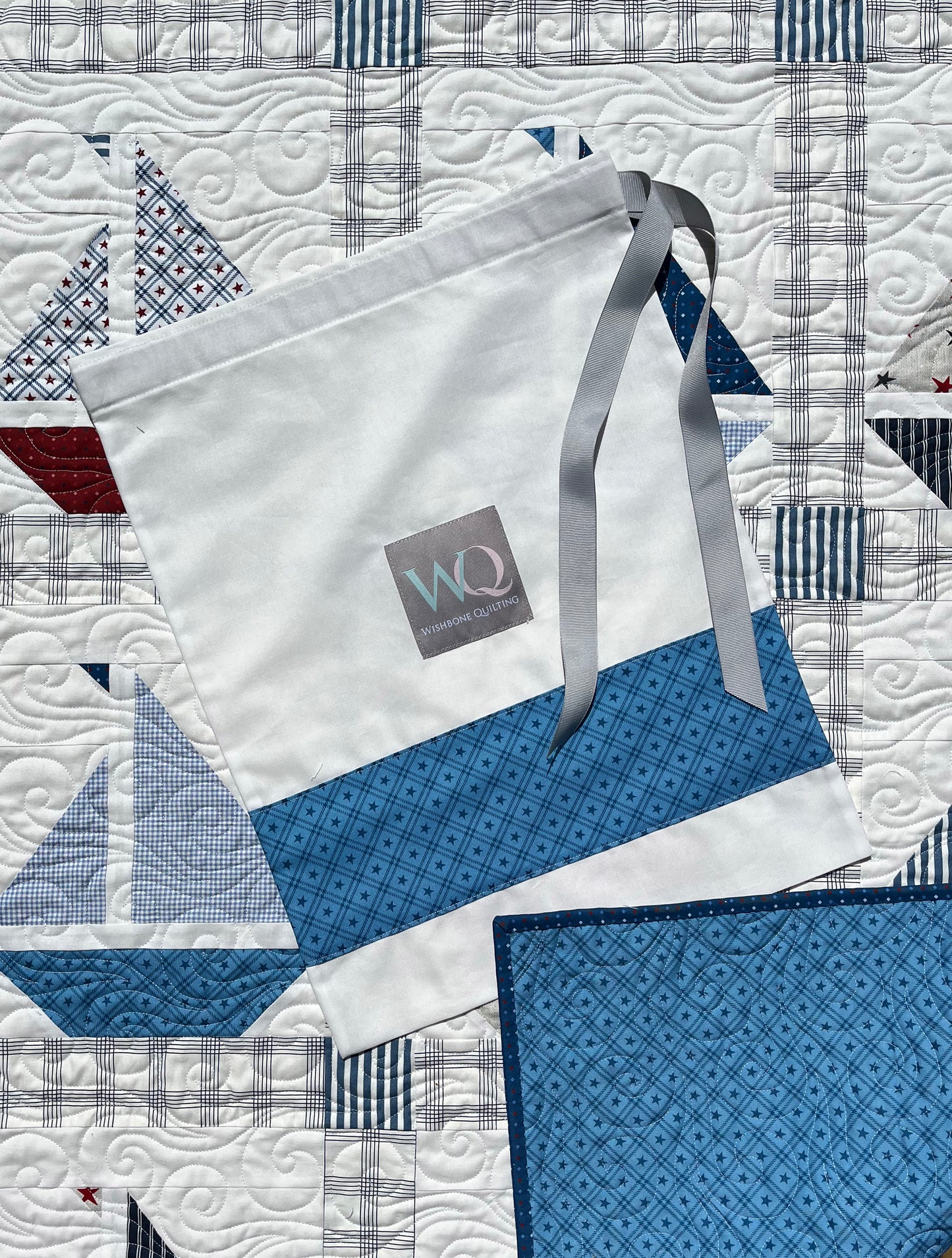 Handmade Baby Boy Sailboat Quilt - Nautical Sailboats Red, White & Blue Baby Blanket, Wall Hanging, Table Topper (36x42.5) Ready to Ship!