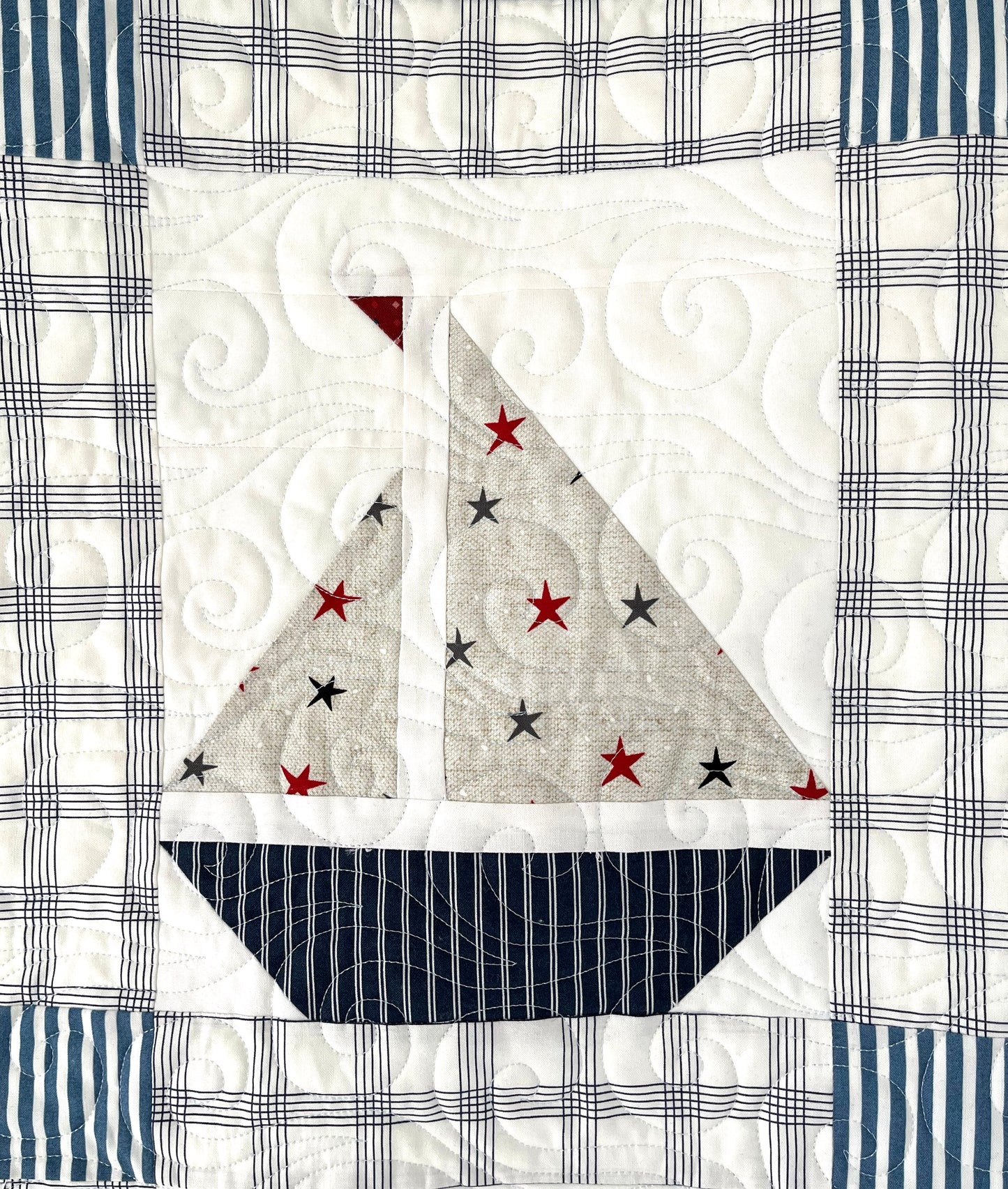 Handmade Baby Boy Sailboat Quilt - Nautical Sailboats Red, White & Blue Baby Blanket, Wall Hanging, Table Topper (36x42.5) Ready to Ship!