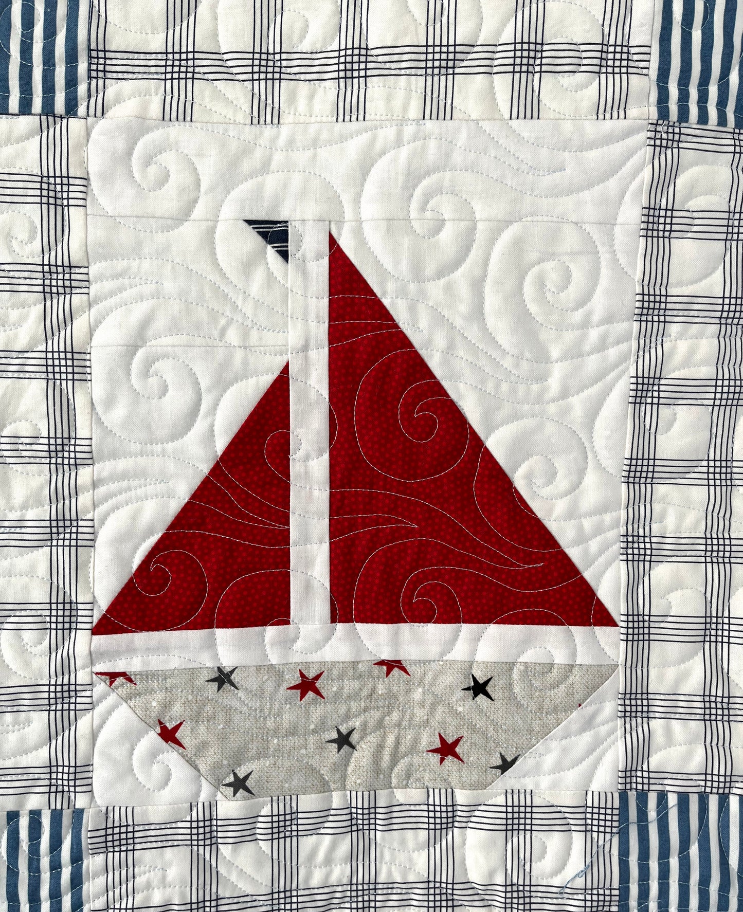 Handmade Baby Boy Sailboat Quilt - Nautical Sailboats Red, White & Blue Baby Blanket, Wall Hanging, Table Topper (36x42.5) Ready to Ship!