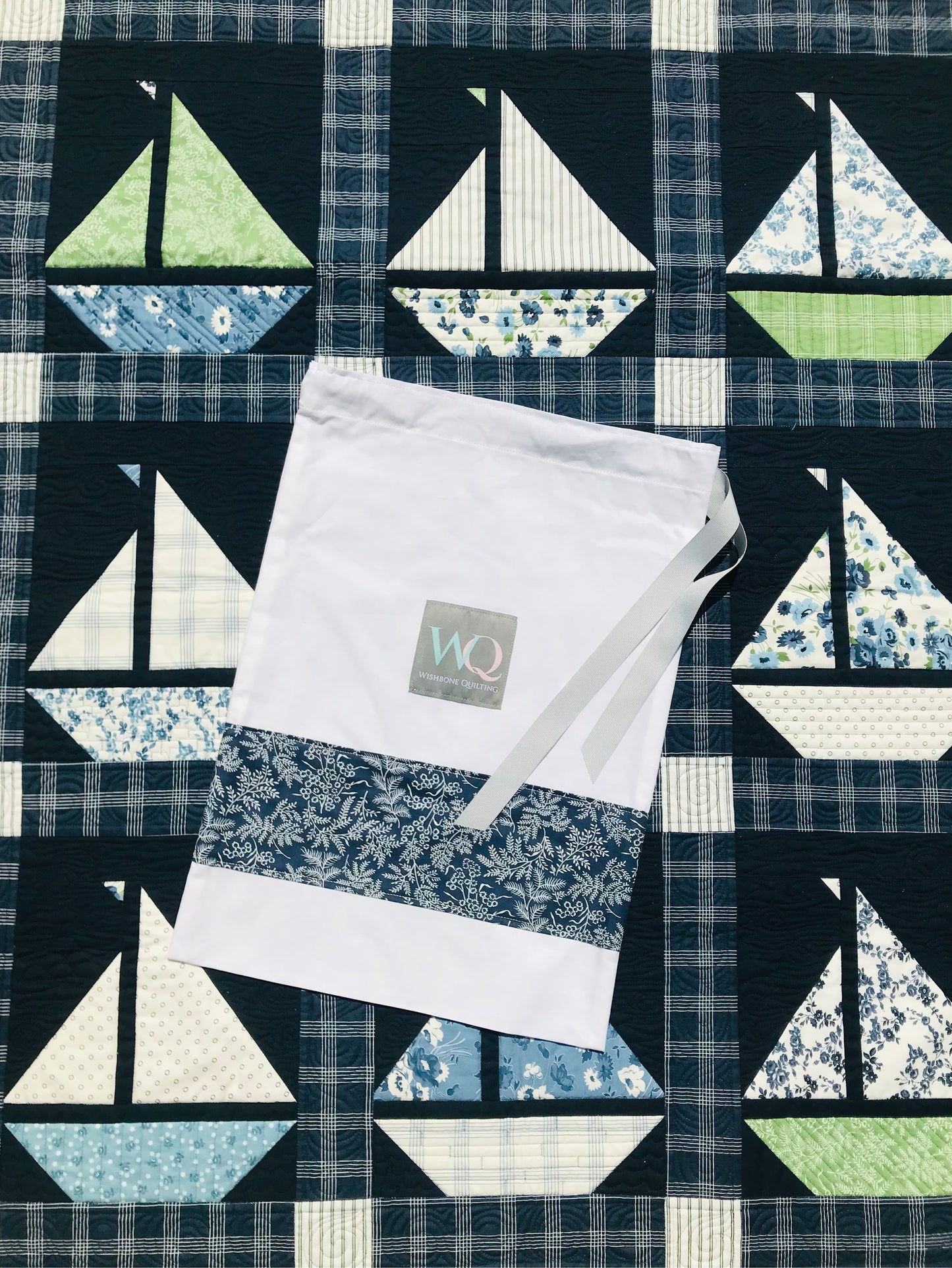 Sail On: Navy Blue Sailboat Baby Quilt, Baby Blanket - Custom Designer Handmade Nautical - Gender Neutral - Ready to Ship