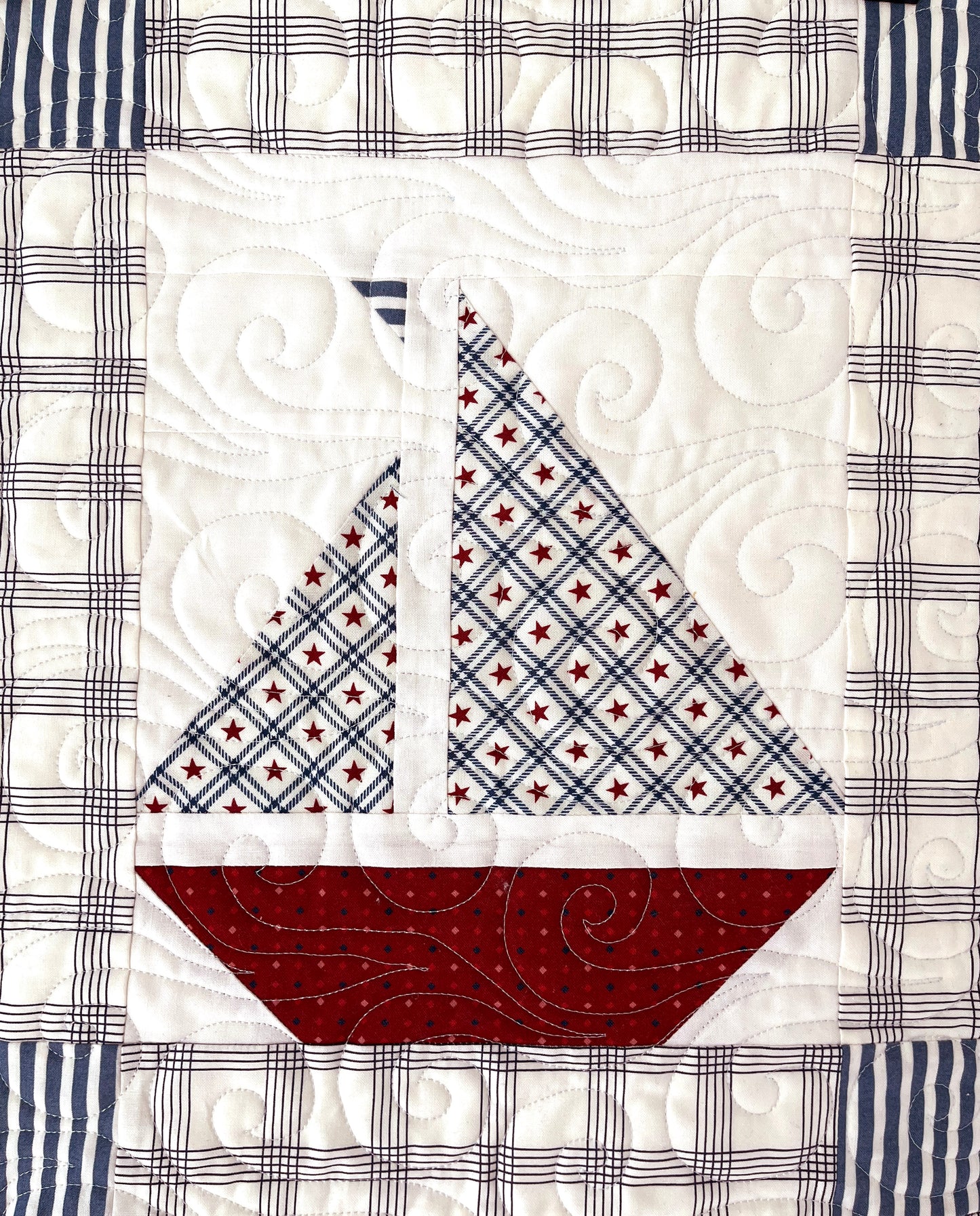 Handmade Baby Boy Sailboat Quilt - Nautical Sailboats Red, White & Blue Baby Blanket, Wall Hanging, Table Topper (36x42.5) Ready to Ship!