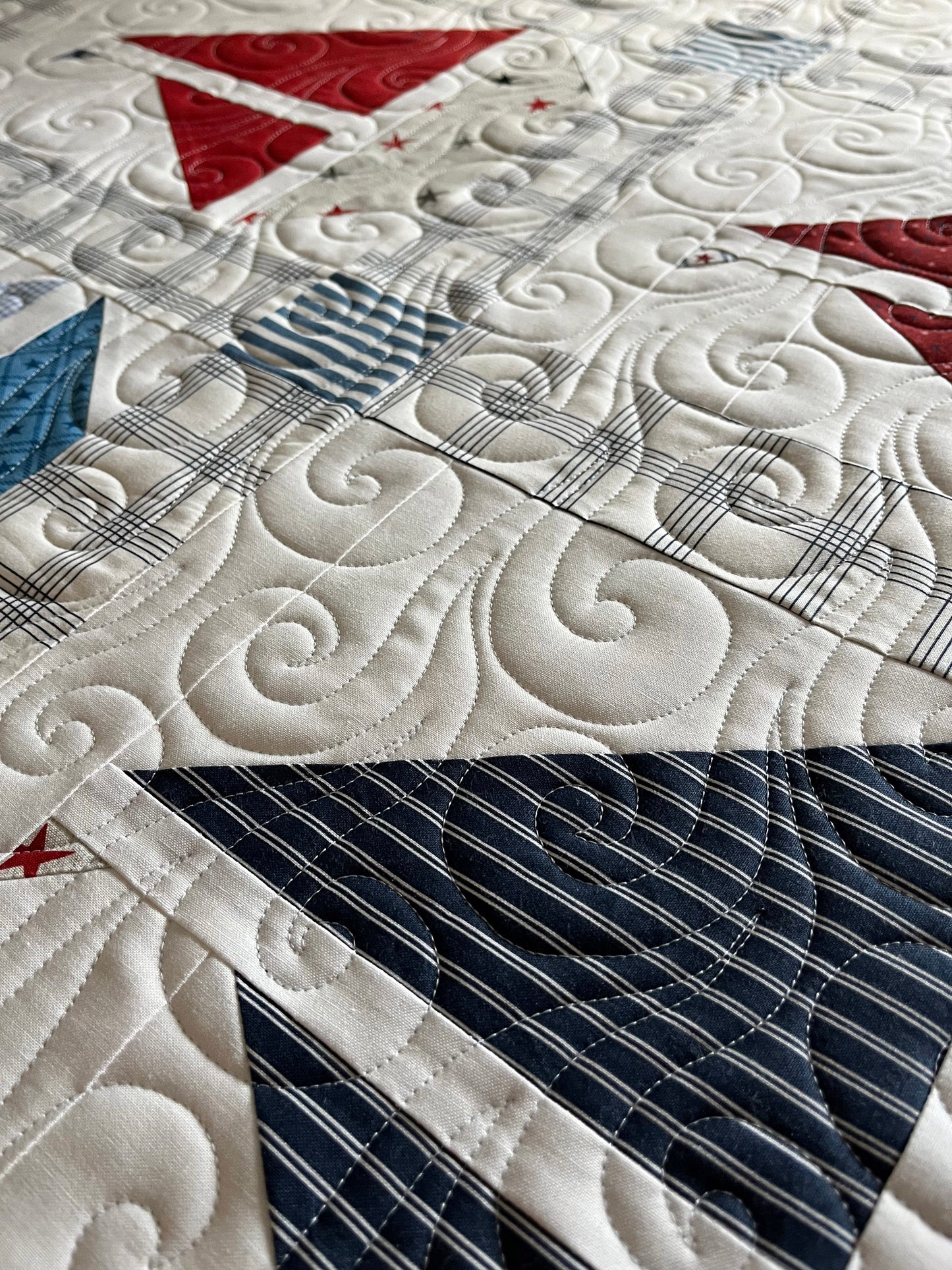 Handmade Baby Boy Sailboat Quilt - Nautical Sailboats Red, White & Blue Baby Blanket, Wall Hanging, Table Topper (36x42.5) Ready to Ship!