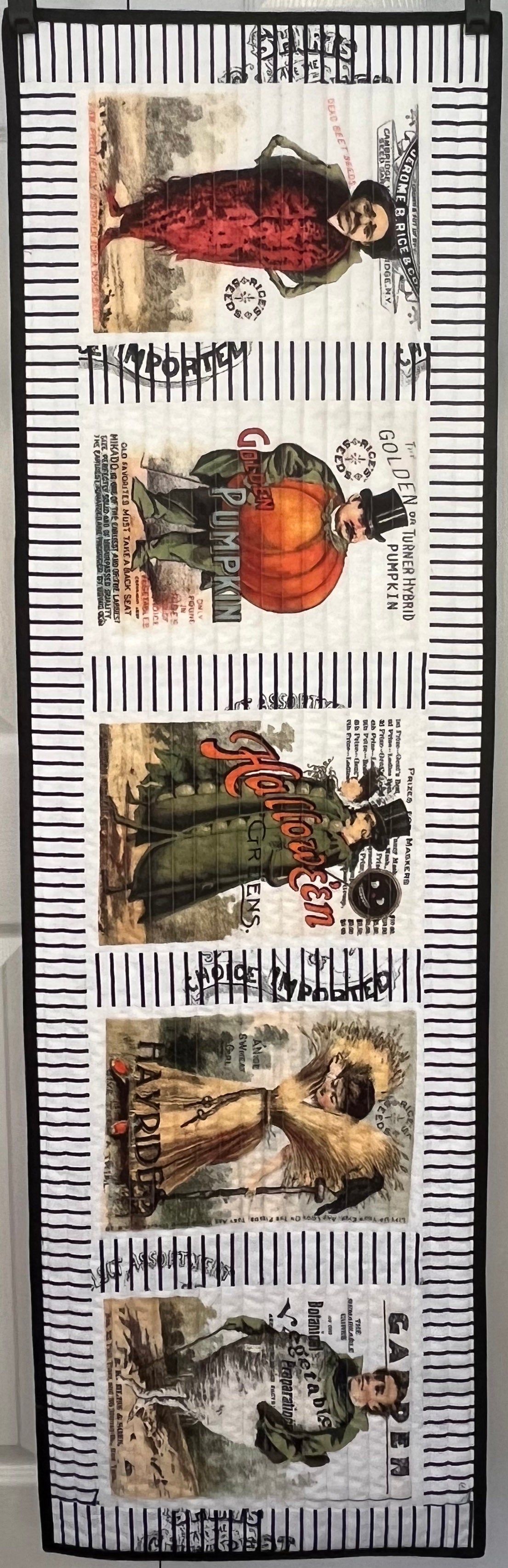 Handmade Halloween Quilted Table Runner - Unique Halloween Pumpkin Seed Packets#1 (15x50)