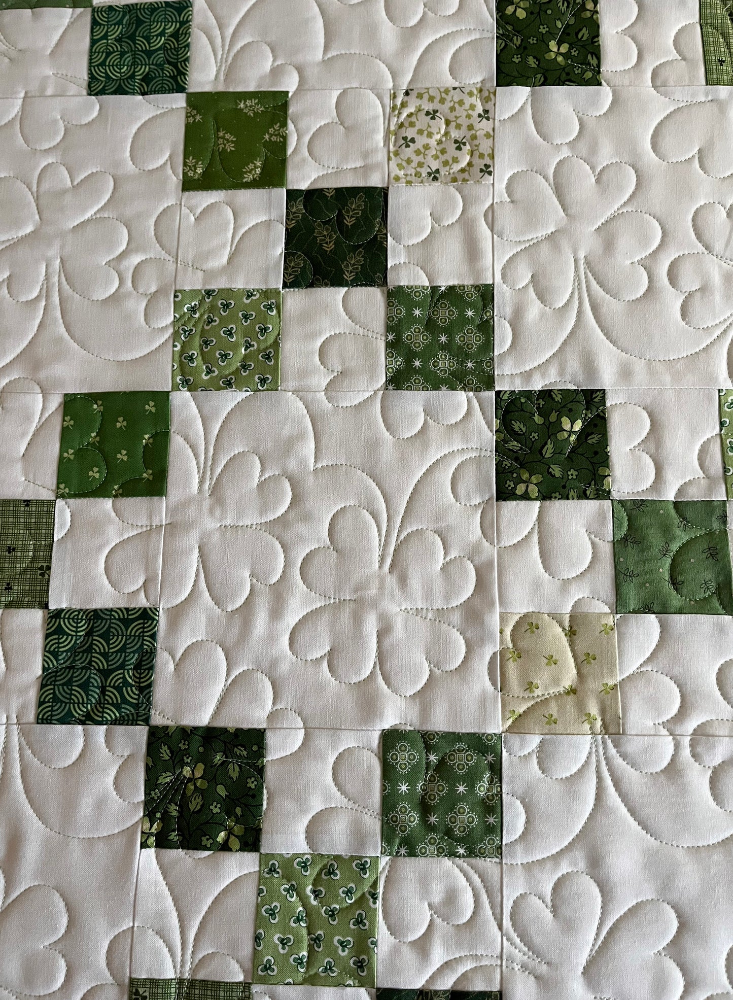 Handmade Irish Chain Quilt - Green Clovers and Shamrocks - Custom Made for CW - Throw Size (60"x72")