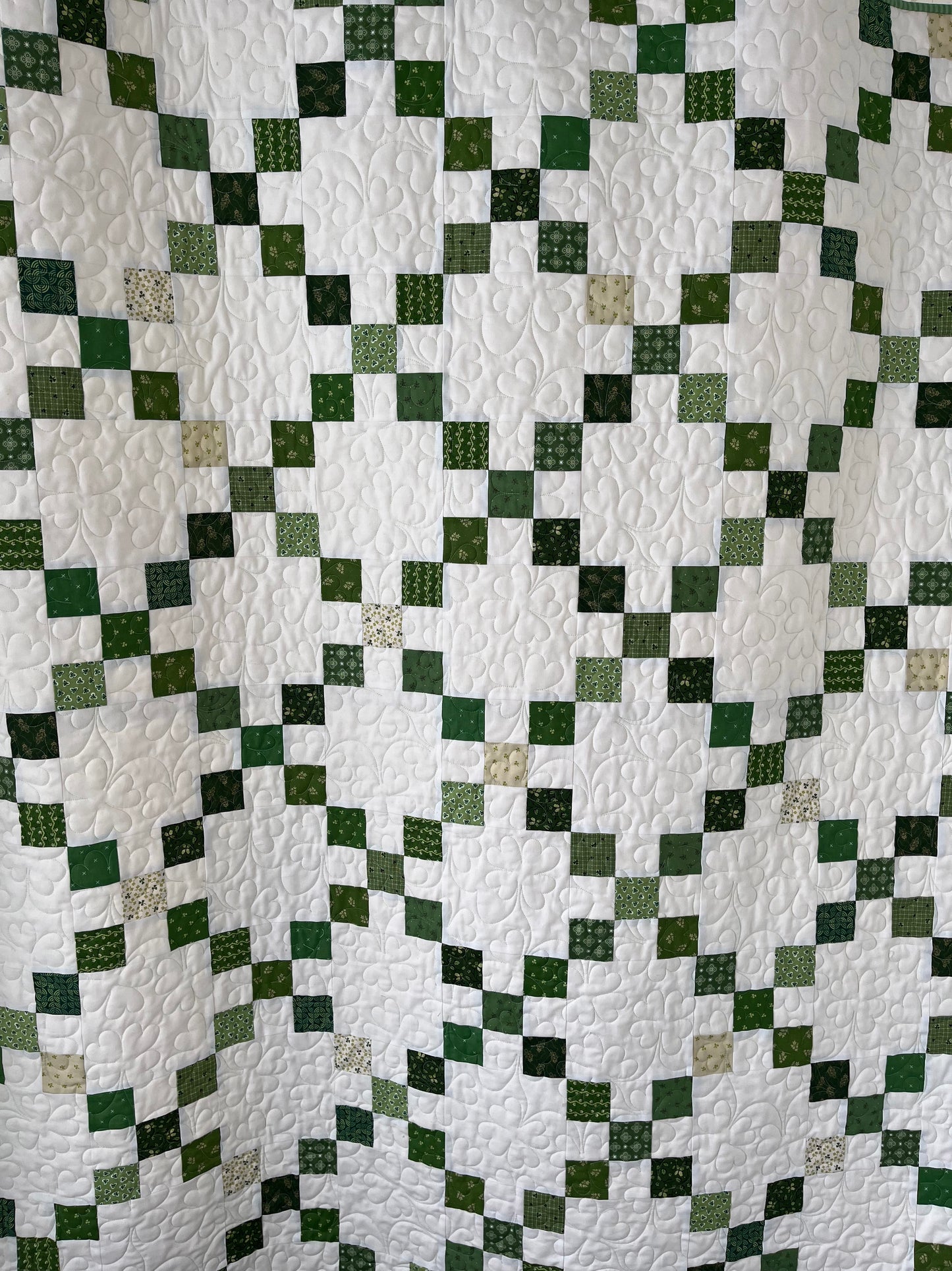 Handmade Irish Chain Quilt - Green Clovers and Shamrocks - Custom Made for CW - Throw Size (60"x72")