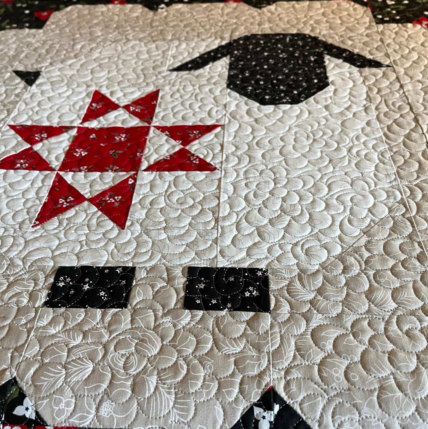 Handmade Christmas Wooly Sheep Baby Quilt, Heirloom Baby Blanket, Wall Hanging or Table Topper (40x40)