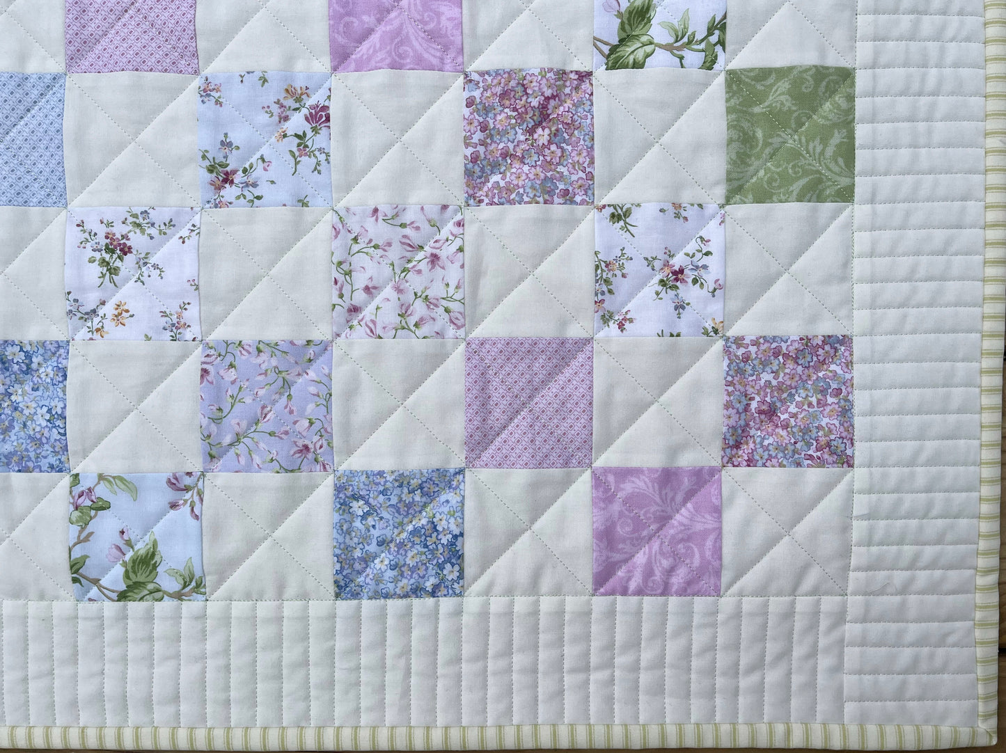 Springtime Handmade Baby Girl Quilt, Patchwork Baby Girl Blanket (38"x40") Pastel Easter Colors, Ready to Ship!