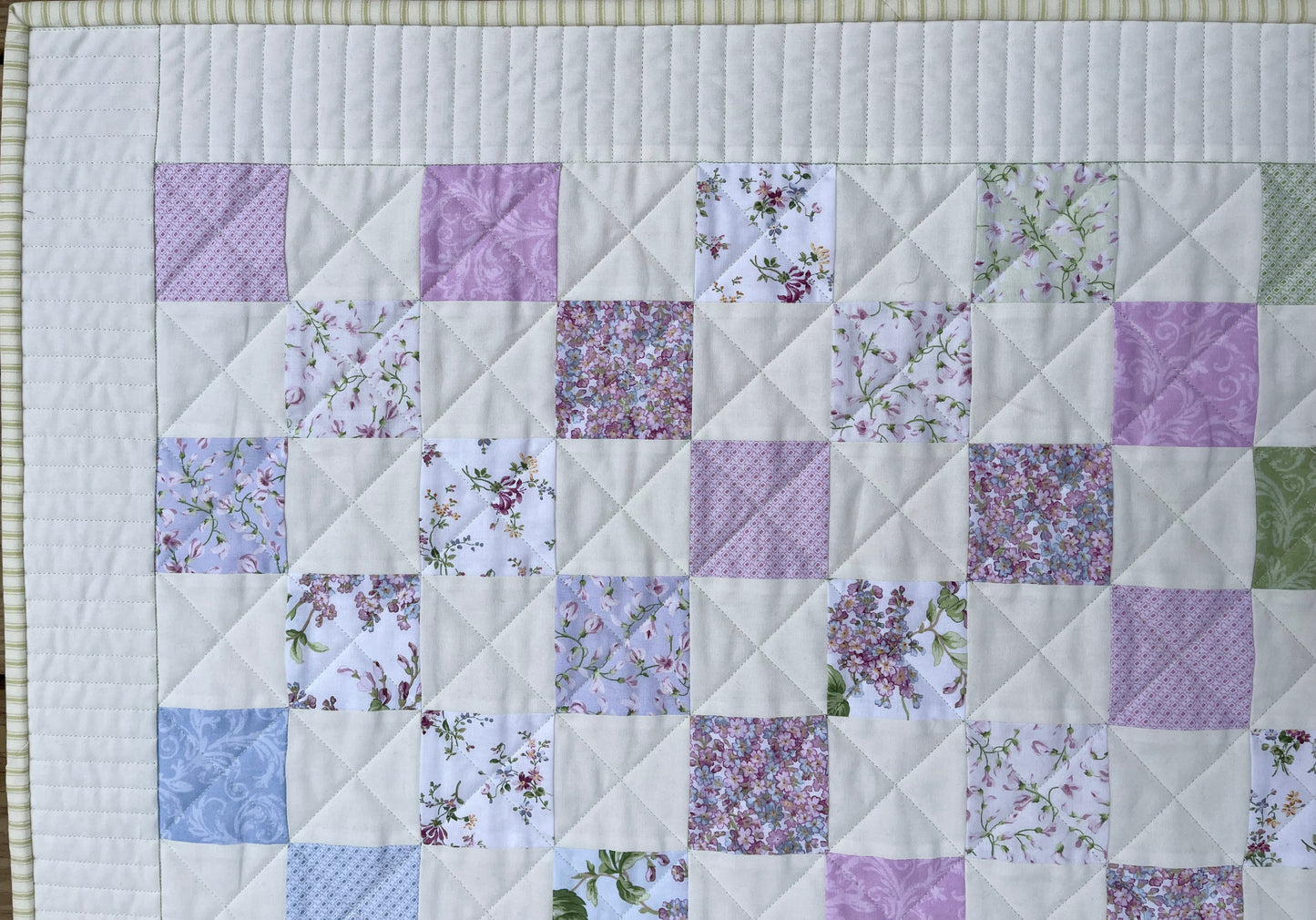 Springtime Handmade Baby Girl Quilt, Patchwork Baby Girl Blanket (38"x40") Pastel Easter Colors, Ready to Ship!