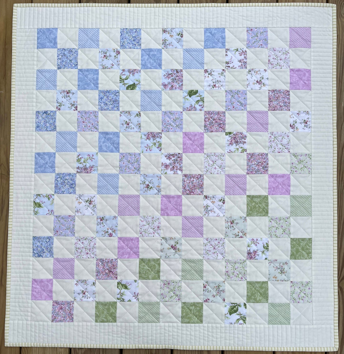 Springtime Handmade Baby Girl Quilt, Patchwork Baby Girl Blanket (38"x40") Pastel Easter Colors, Ready to Ship!