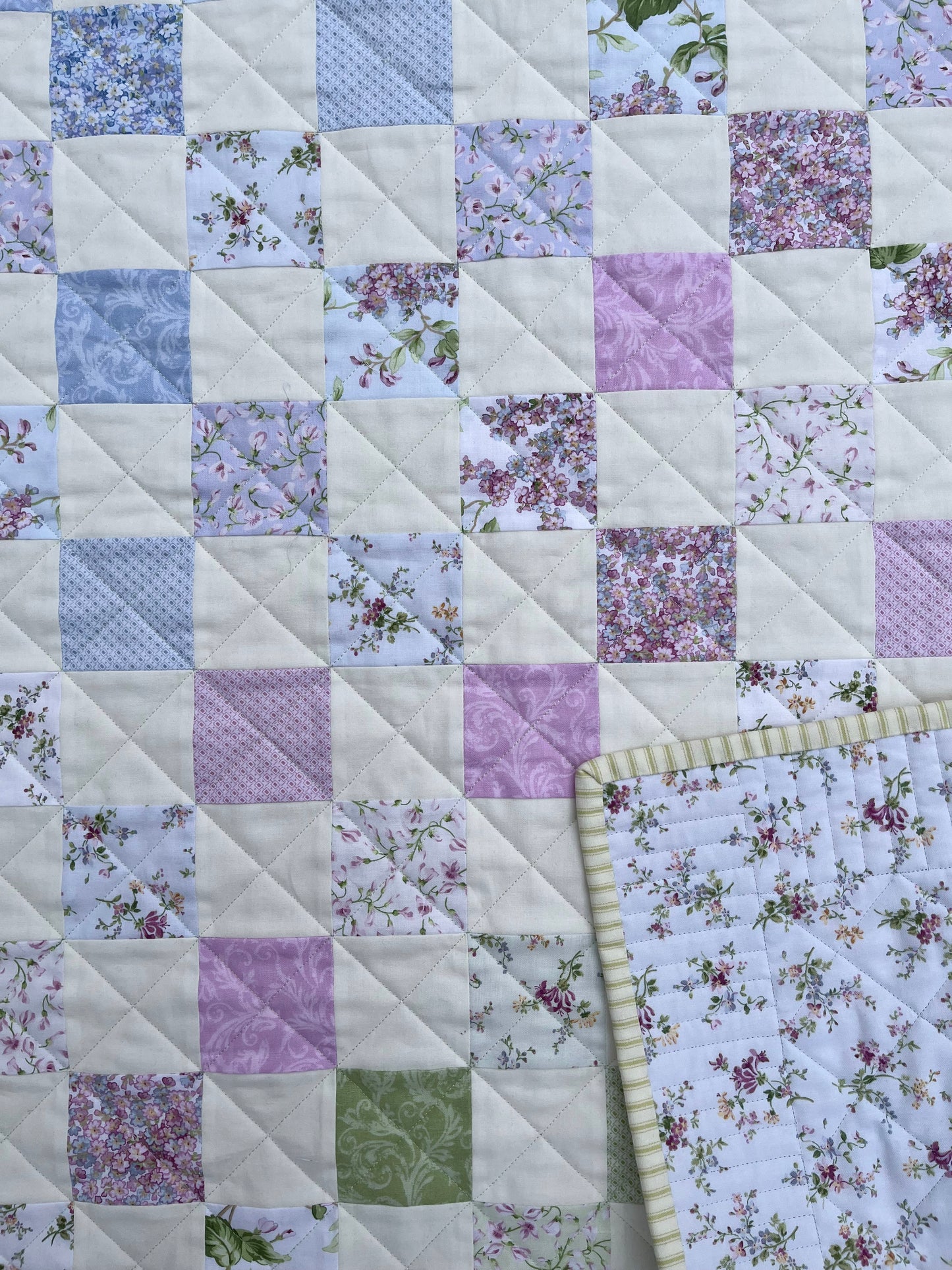 Springtime Handmade Baby Girl Quilt, Patchwork Baby Girl Blanket (38"x40") Pastel Easter Colors, Ready to Ship!