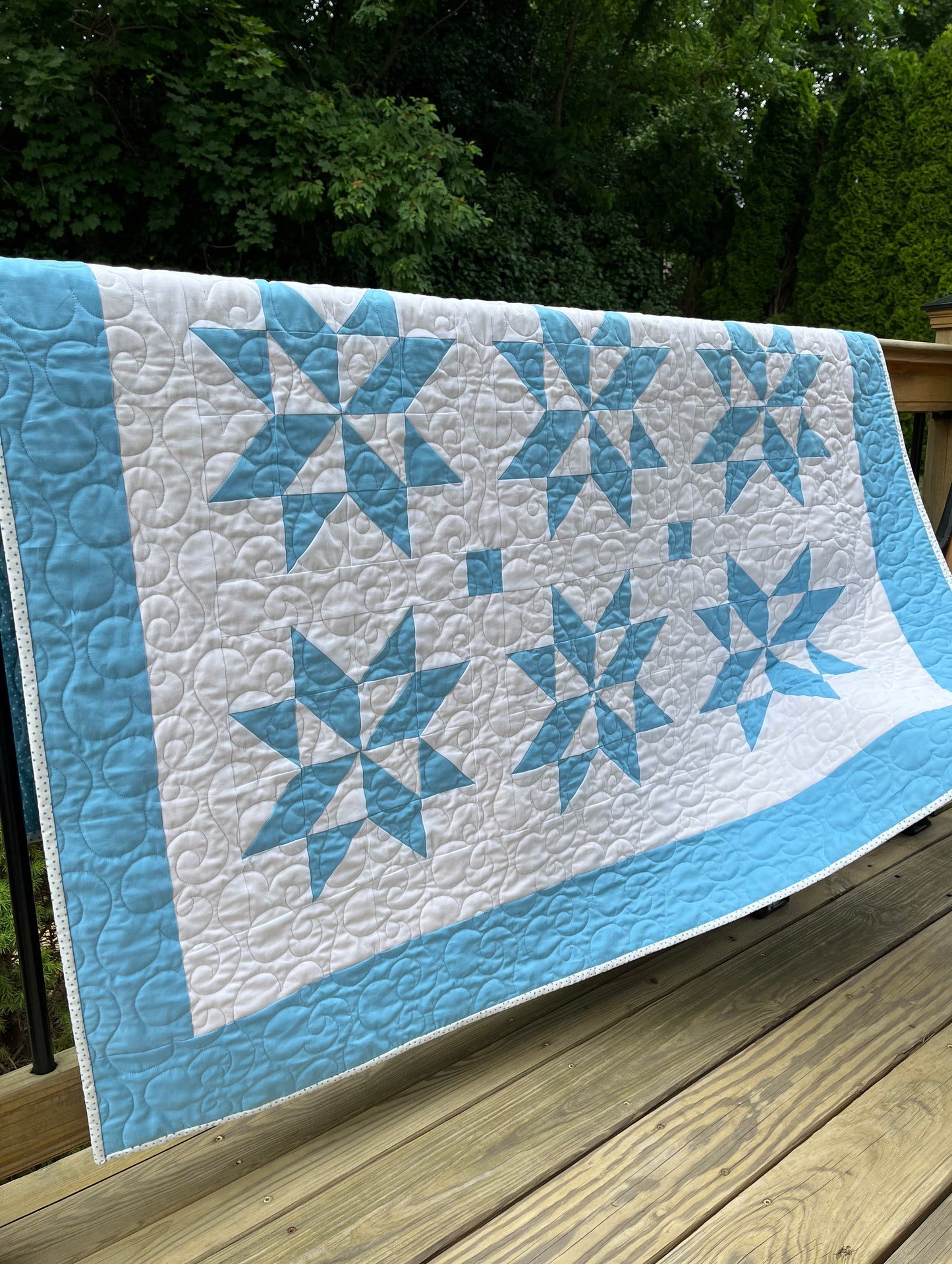 Handmade Throw Quilt - Stars & Clouds - Baby/Lap/Throw - 54(W)x57(L)