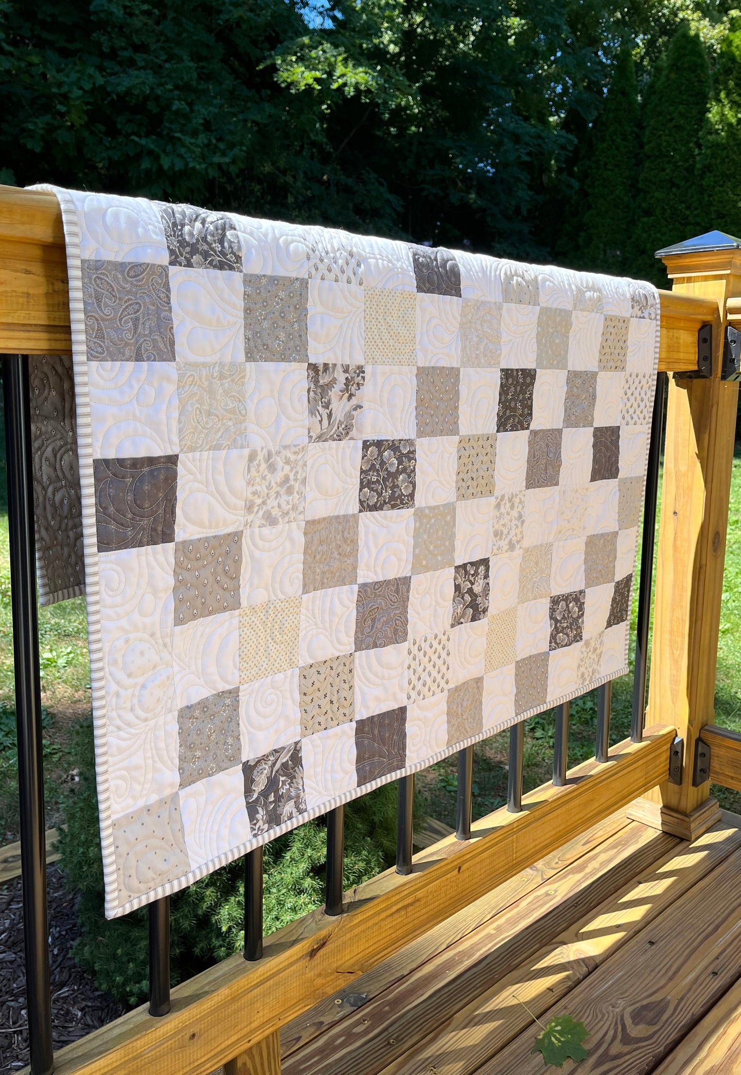 Handmade Baby Quilt - Neutral Colors Baby Blanket, Tan, Grey, Cream & White, Gender Neutral, Adult Lap Quilt (36x39) Free Shipping!