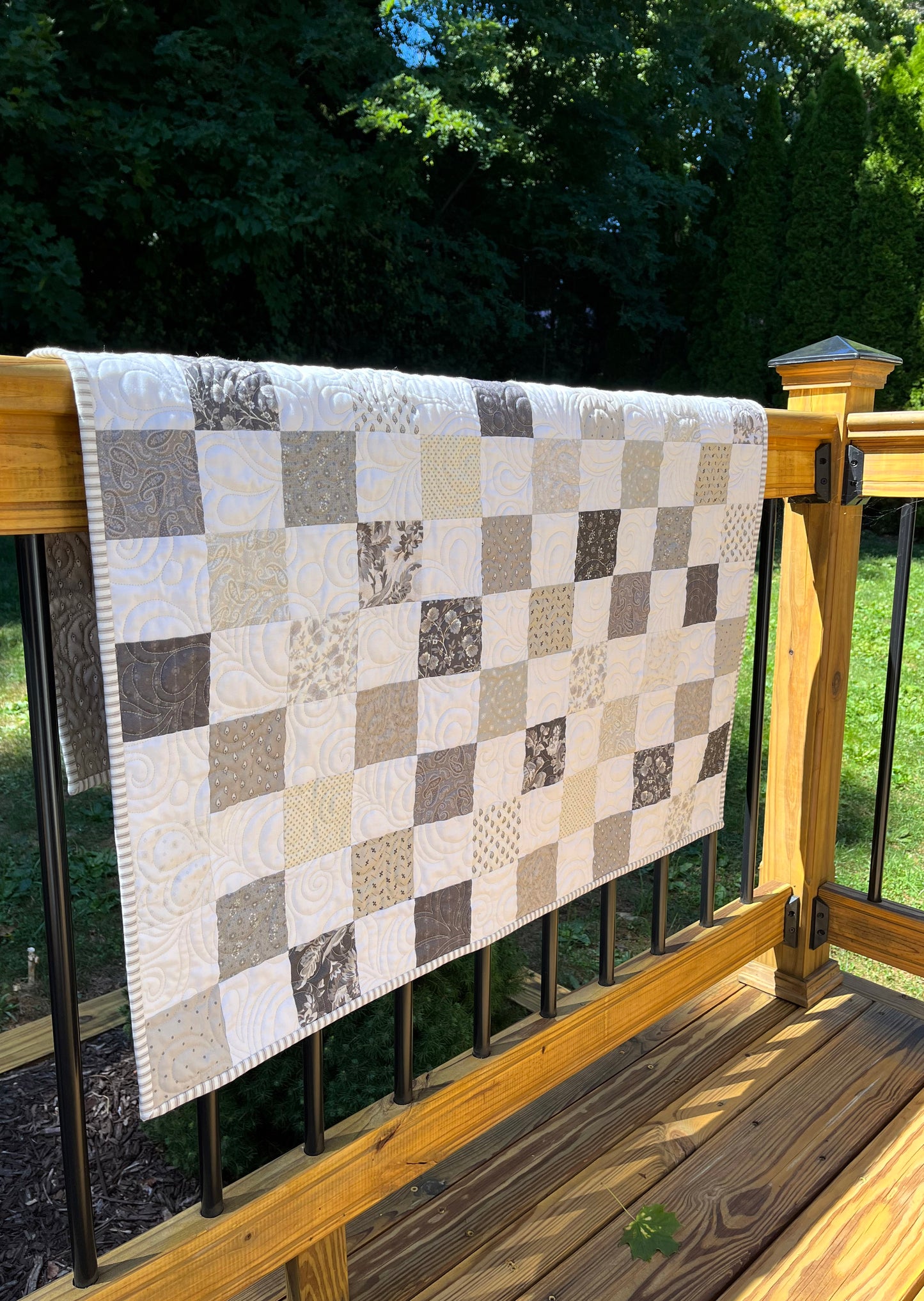 Handmade Baby Quilt - Neutral Colors Baby Blanket, Tan, Grey, Cream & White, Gender Neutral, Adult Lap Quilt (36x39) Free Shipping!