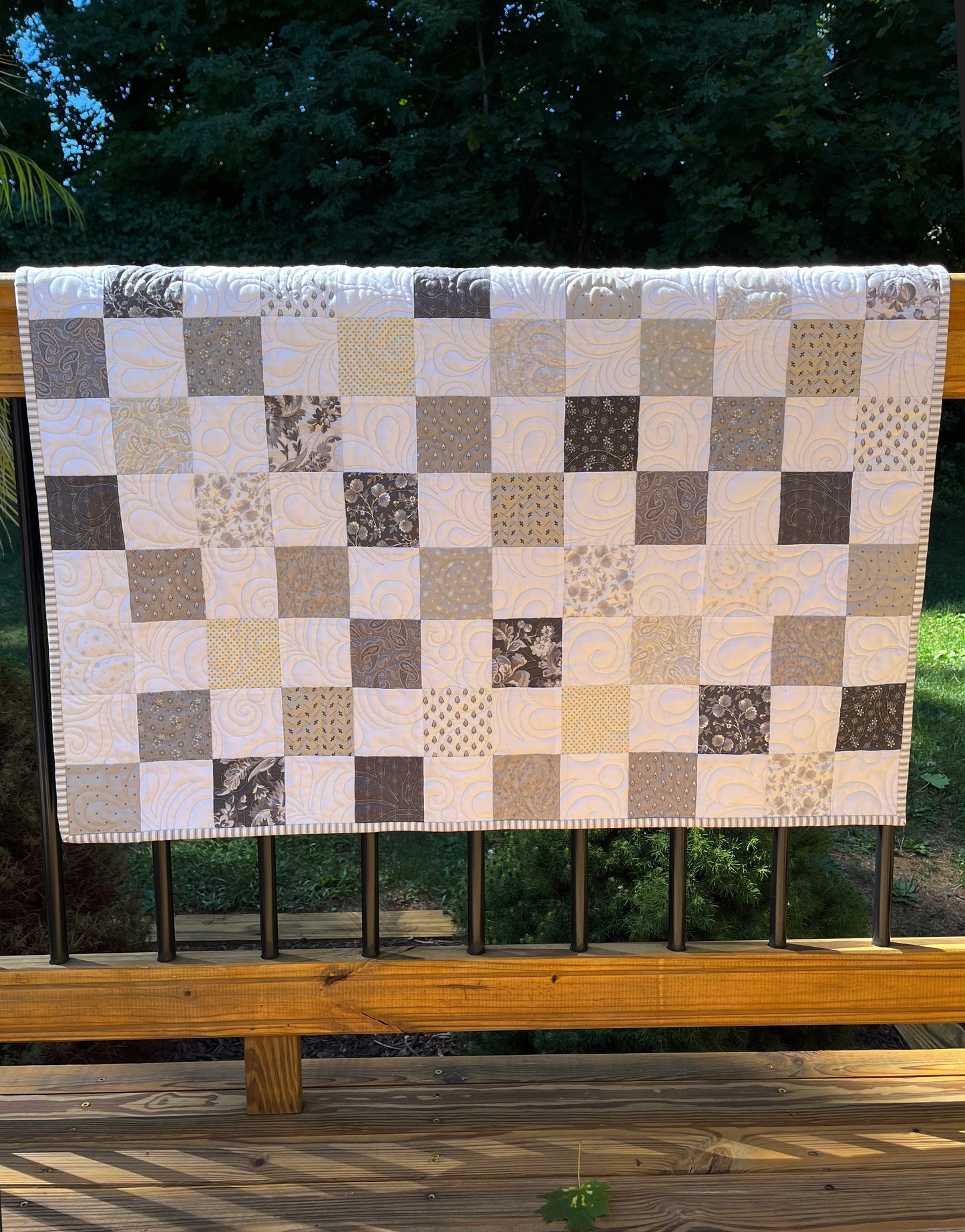 Handmade Baby Quilt - Neutral Colors Baby Blanket, Tan, Grey, Cream & White, Gender Neutral, Adult Lap Quilt (36x39) Free Shipping!