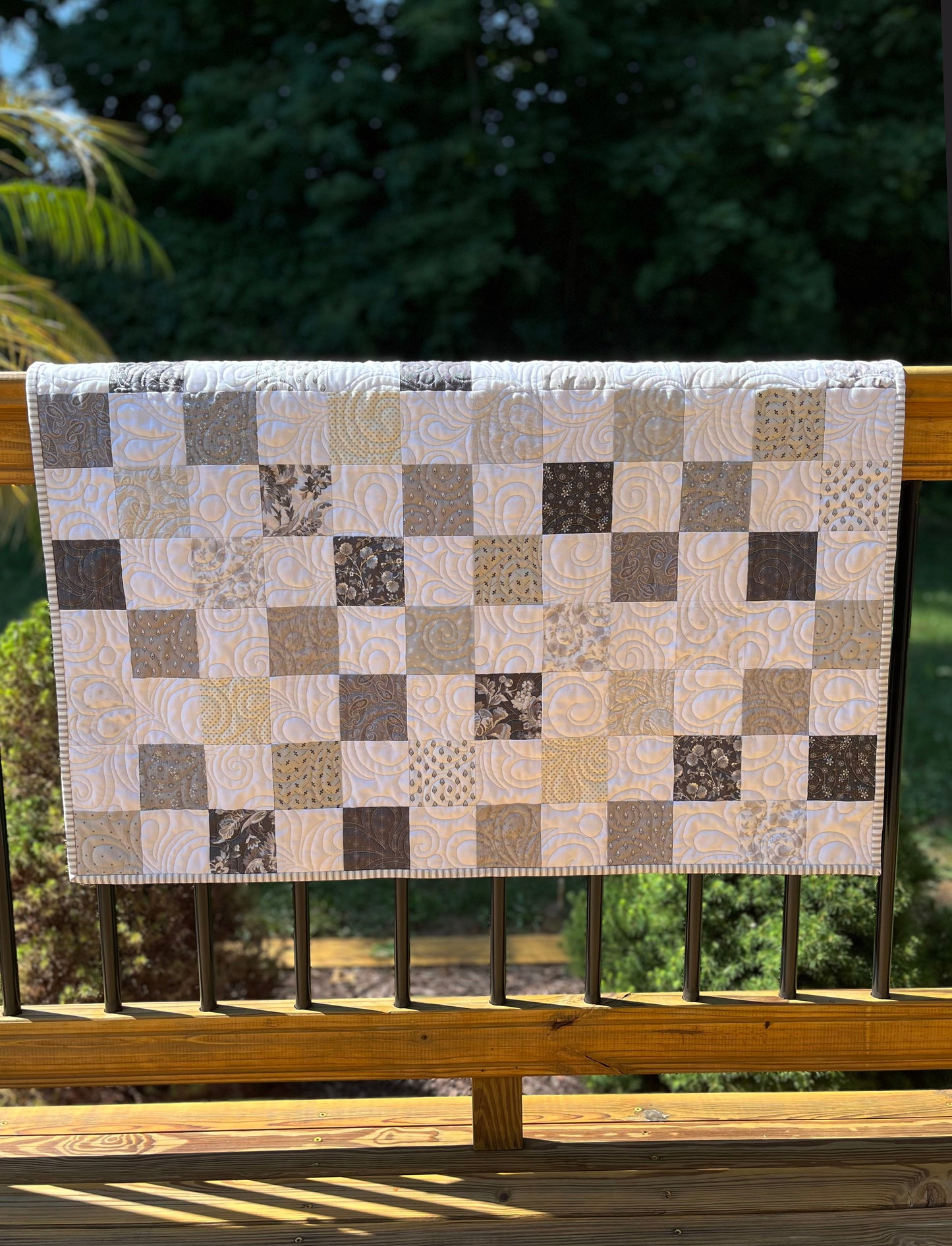 Handmade Baby Quilt - Neutral Colors Baby Blanket, Tan, Grey, Cream & White, Gender Neutral, Adult Lap Quilt (36x39) Free Shipping!