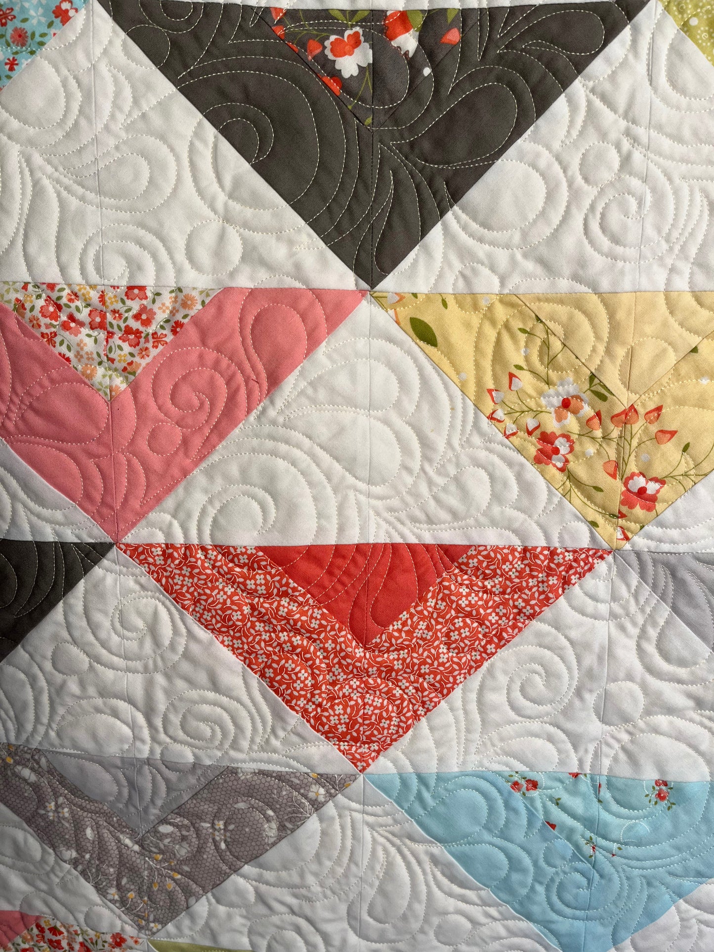 Handmade Colorful Throw Quilt, Toddler Girl Blanket, Moda Fabric's Sugarcreek (56x65.5) Ready to Ship and FREE SHIPPING!