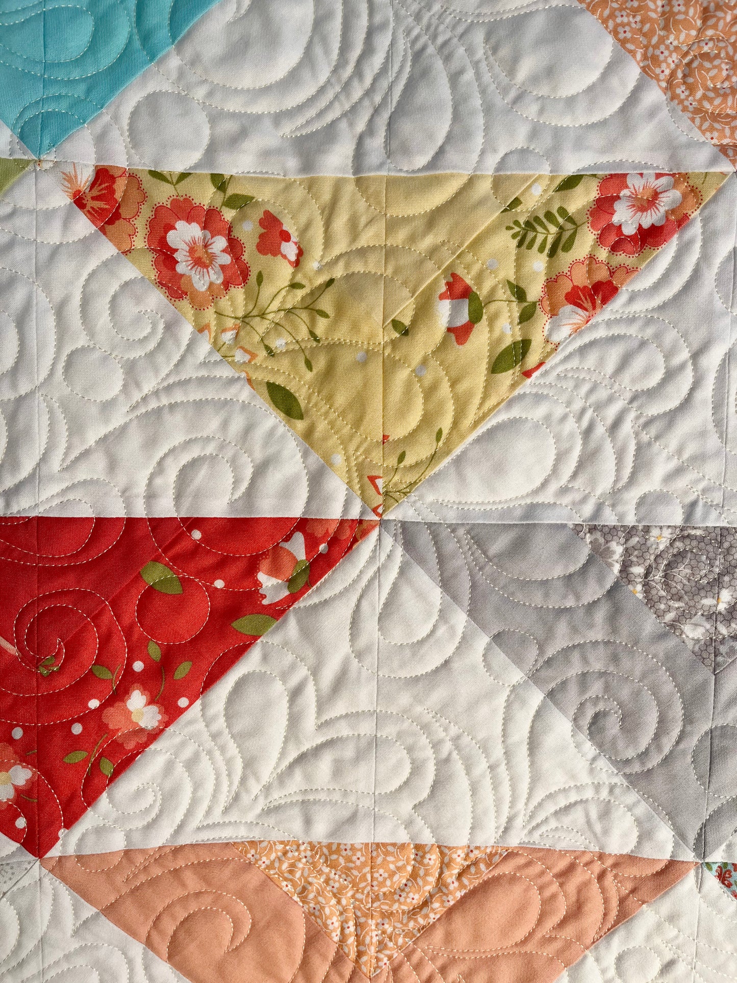 Handmade Colorful Throw Quilt, Toddler Girl Blanket, Moda Fabric's Sugarcreek (56x65.5) Ready to Ship and FREE SHIPPING!