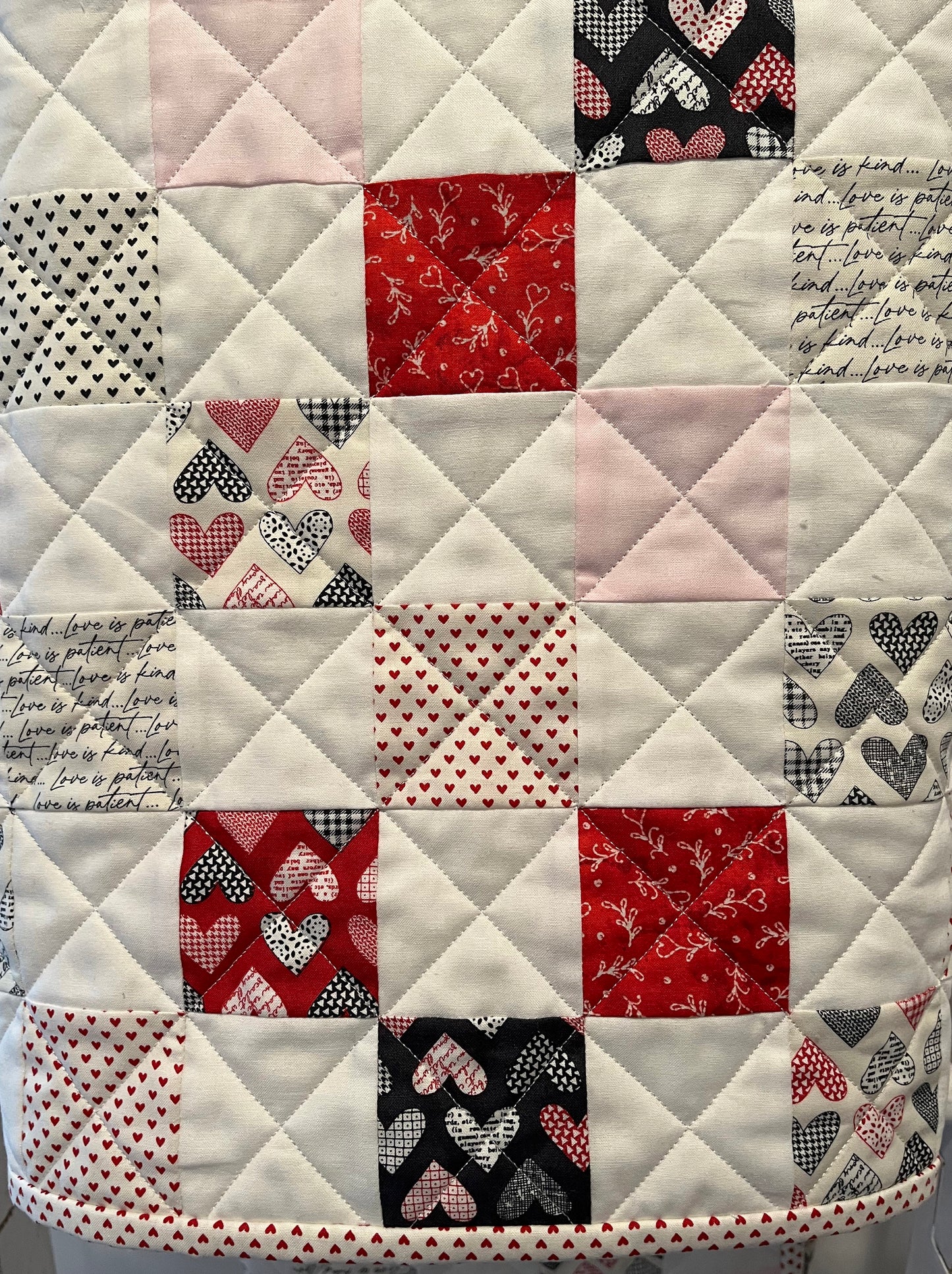 Handmade Throw Size Quilt, Hearts Patchwork Baby Blanket (50x60) Red, Grey & Pink, Holiday Gift - FREE MATCHING BAG!