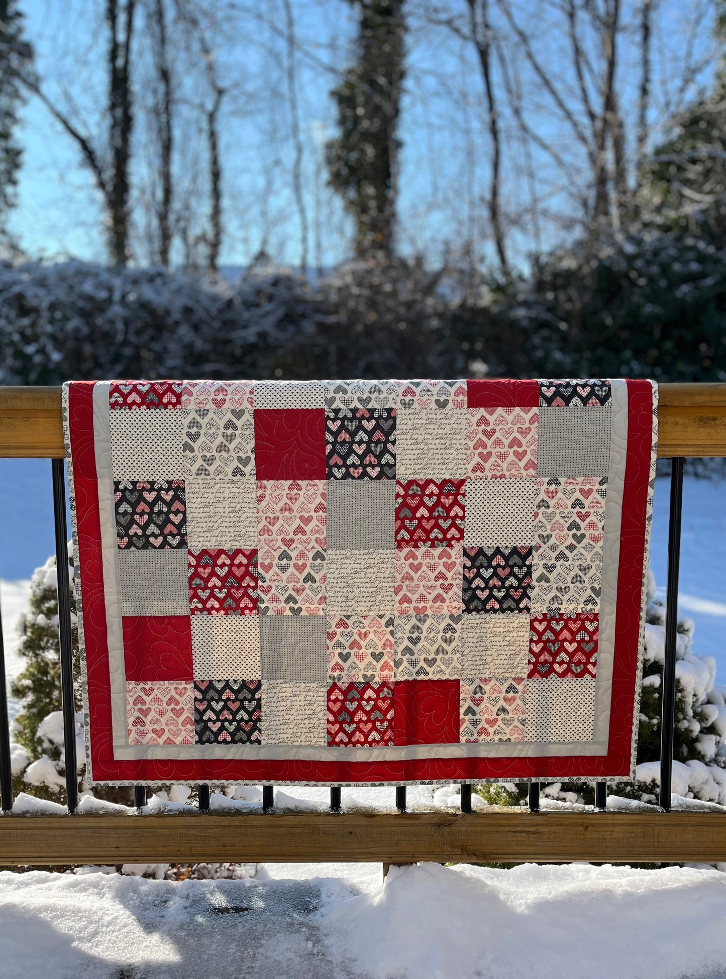 Handmade Hearts Baby Quilt, Baby Blanket, Lap Quilt, Table Topper, Wall Hanging (37.5x42)