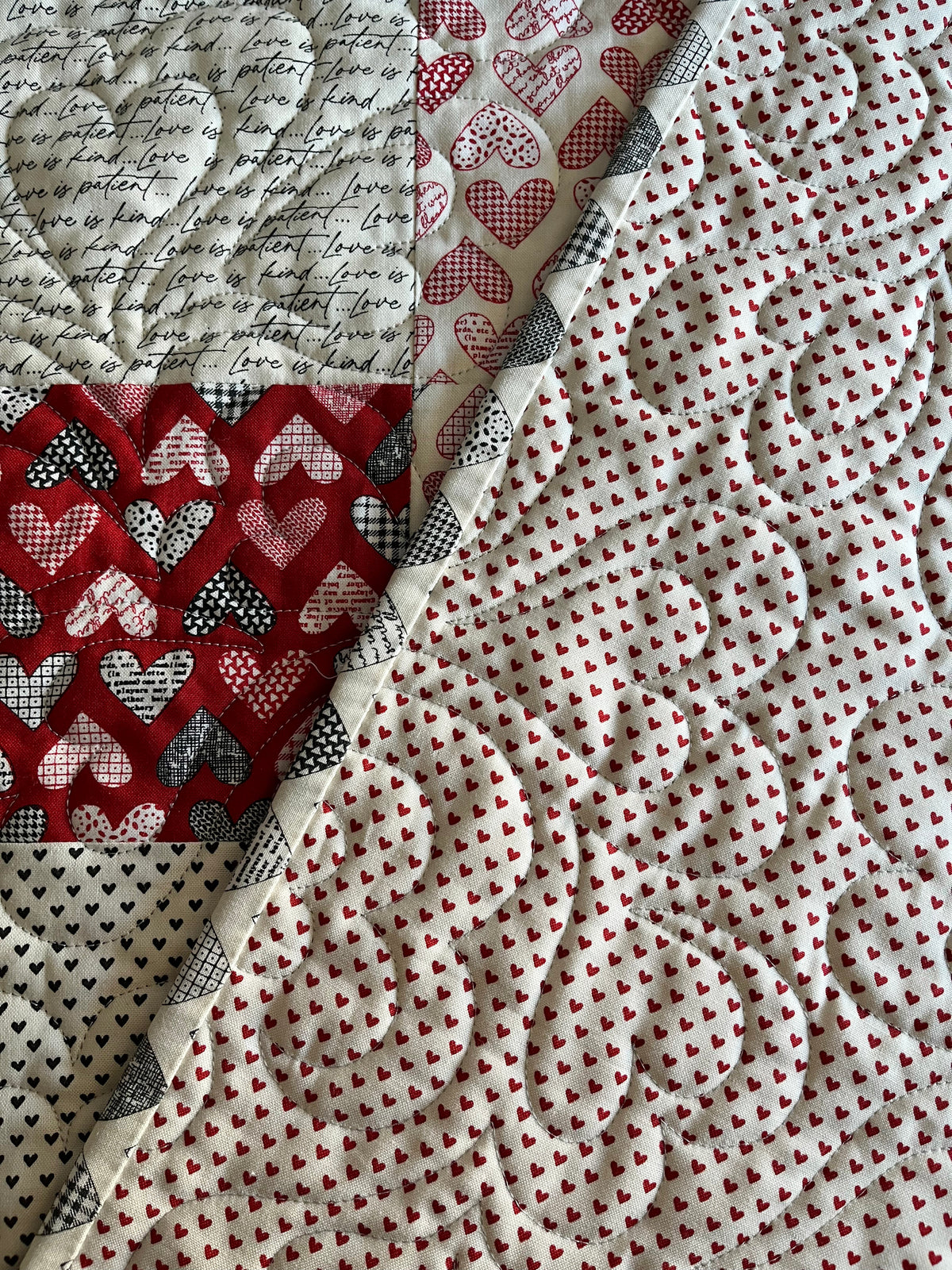 Handmade Hearts Baby Quilt, Baby Blanket, Lap Quilt, Table Topper, Wall Hanging (37.5x42)