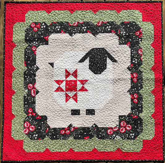 Handmade Christmas Wooly Sheep Baby Quilt, Heirloom Baby Blanket, Wall Hanging or Table Topper (40x40)