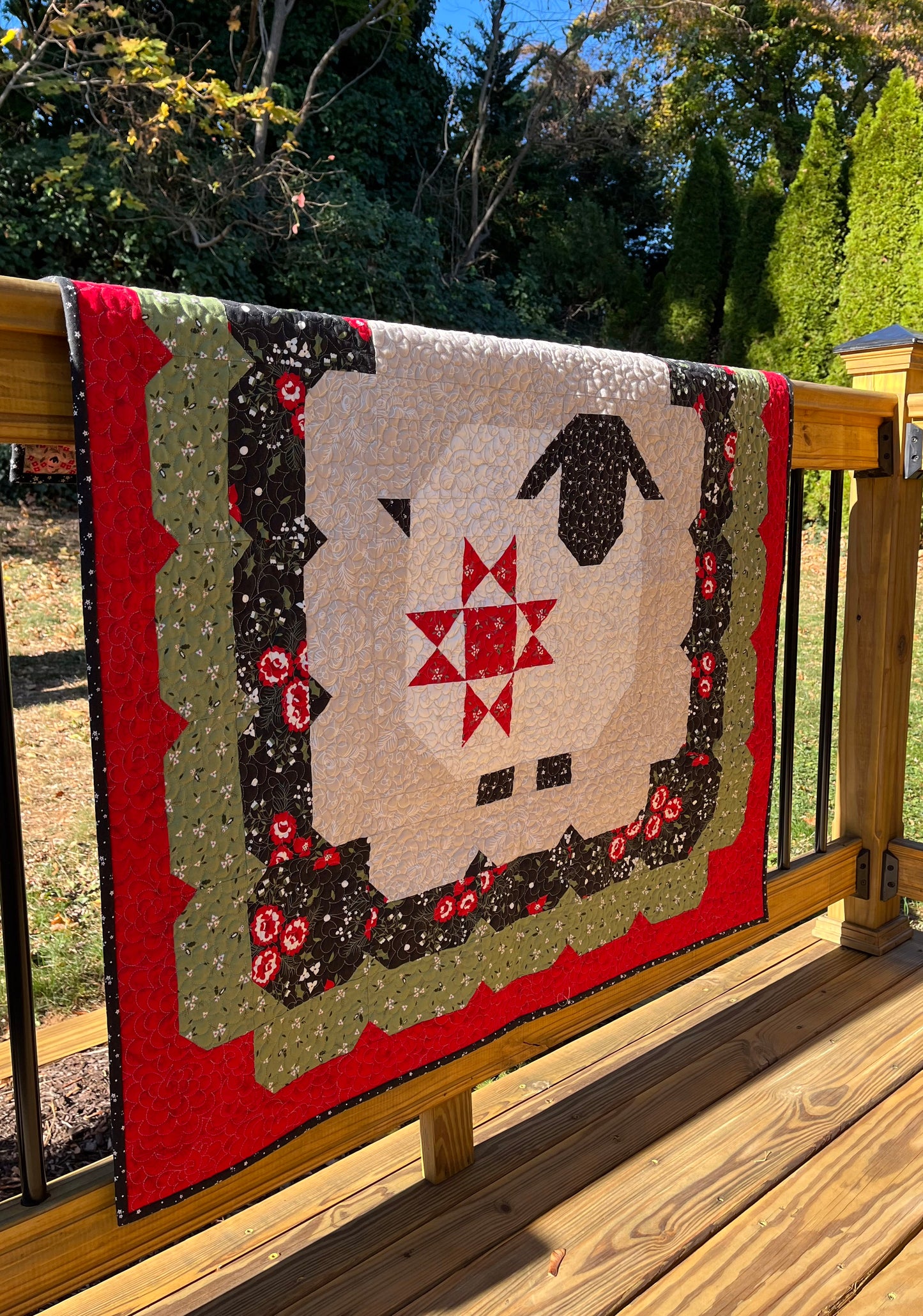 Handmade Christmas Wooly Sheep Baby Quilt, Heirloom Baby Blanket, Wall Hanging or Table Topper (40x40)