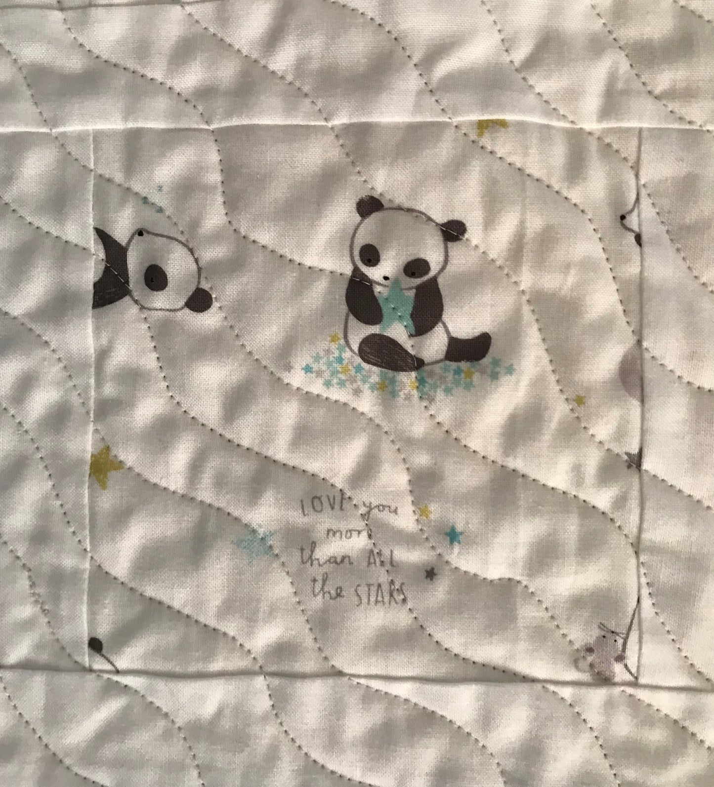 Baby Panda Bears, Stars, Moons: Handmade Baby Quilt, Baby Blanket - Ready to Ship