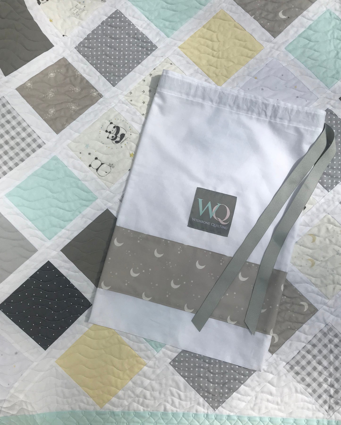 Baby Panda Bears, Stars, Moons: Handmade Baby Quilt, Baby Blanket - Ready to Ship