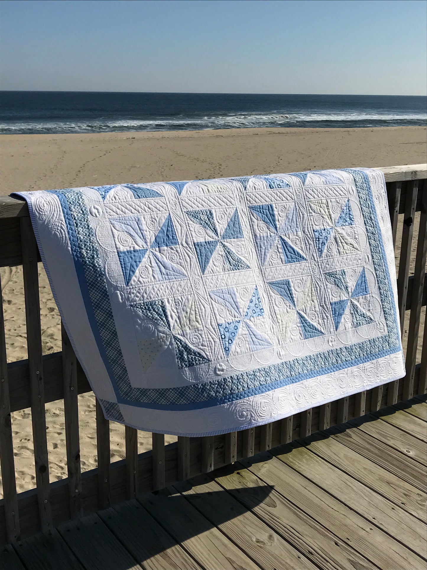 Handmade Baby Boy Quilt - Blue & White Pinwheels: Baby Blanket - Custom Quilted - Heirloom Quality - Ready to Ship!
