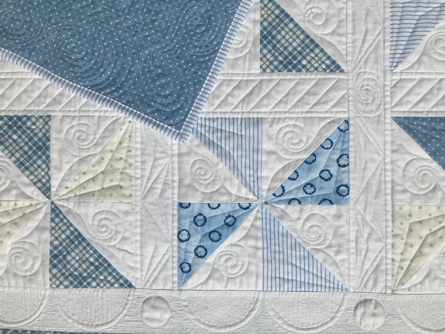 Handmade Baby Boy Quilt - Blue & White Pinwheels: Baby Blanket - Custom Quilted - Heirloom Quality - Ready to Ship!