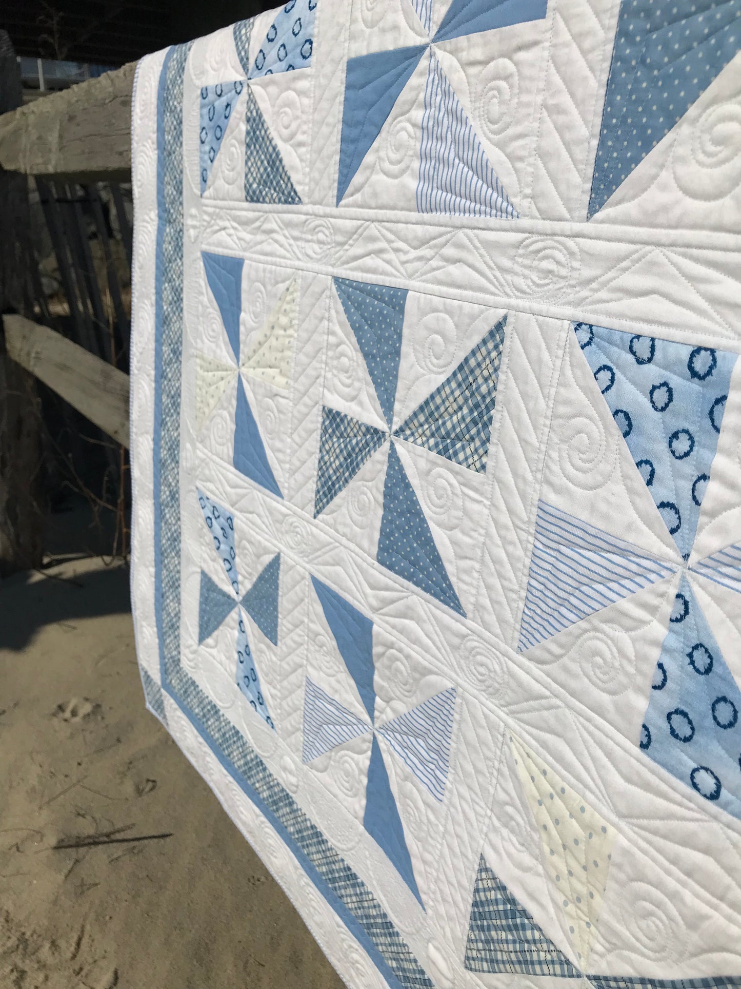 Handmade Baby Boy Quilt - Blue & White Pinwheels: Baby Blanket - Custom Quilted - Heirloom Quality - Ready to Ship!