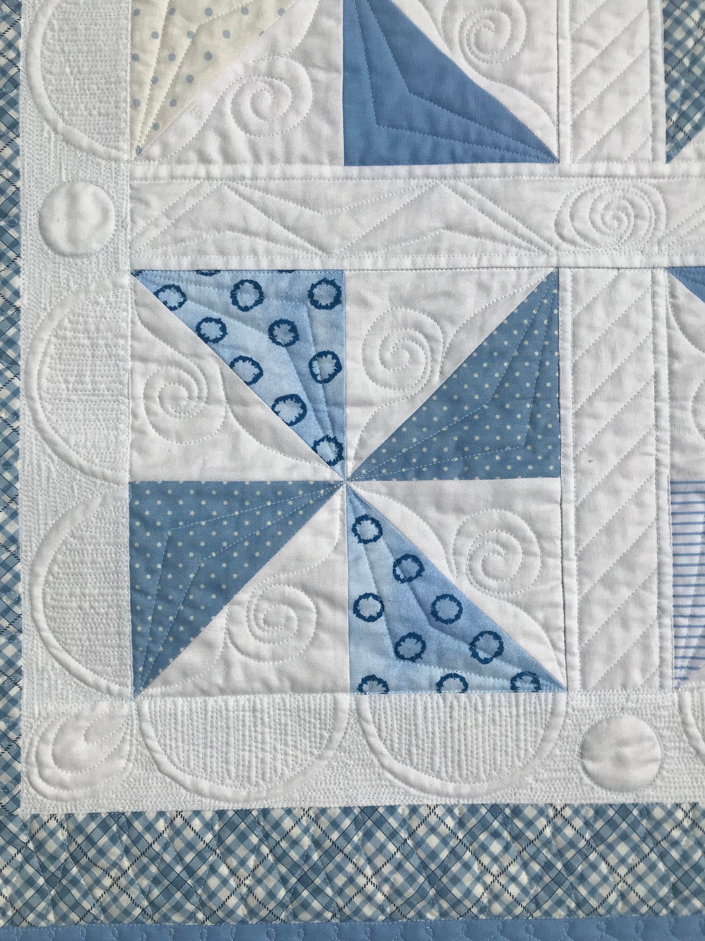 Handmade Baby Boy Quilt - Blue & White Pinwheels: Baby Blanket - Custom Quilted - Heirloom Quality - Ready to Ship!
